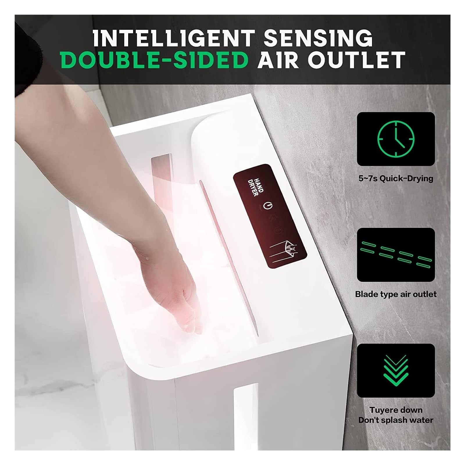Asciugamani Elettrico, Asciugamani automatici con filtro HEPA Jet Speed ​​Wind 90 m/s for WC da bagno commerciale(Noir)