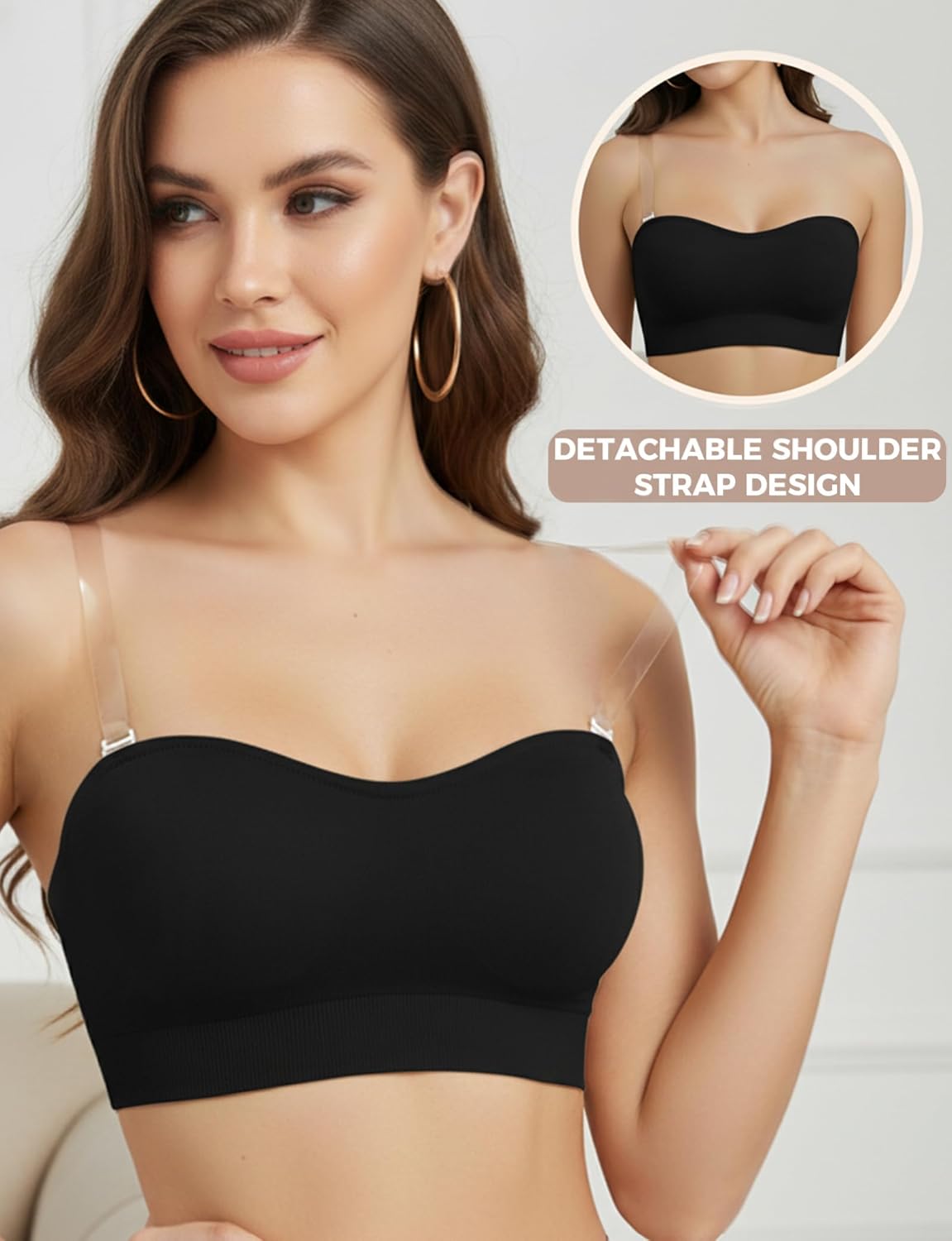 Strapless Bras for Women, Non-Slip Silicone Bandeau Bra, Wireless Padded Bralette Push Up Bra Seamless Tube Top - Image 4