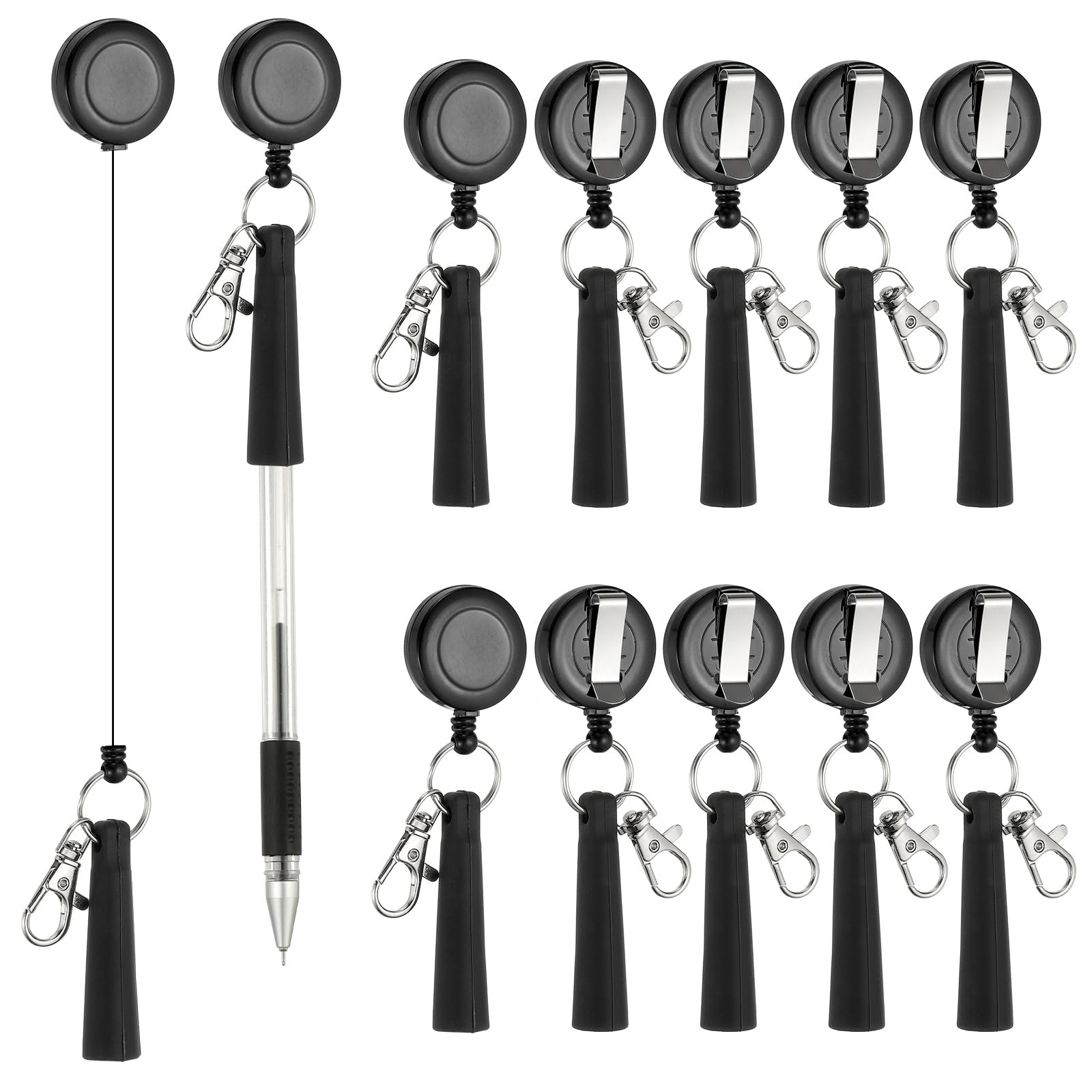 PATIKIL Retractable Pen Holder, 20Pcs Pull Pen Pencil Holder Elastic Silicone Grip Pencil Holder for Woodwork Bricklayer Markers and Carpenter Pencils, Black