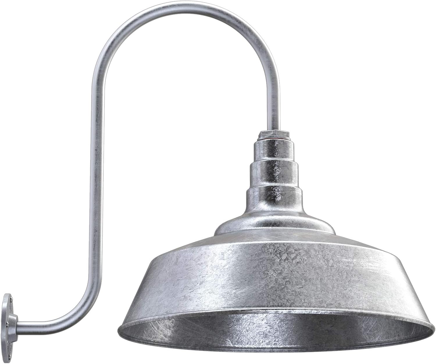 Steel Lighting Co. | Dusk to Dawn | Redondo Barn Light | Outdoor Wall Mounted | 20 inch Dome | Upslope Gooseneck | Large Farmhouse Light Made in America | Galvanized Exterior/Galvanized Interior
