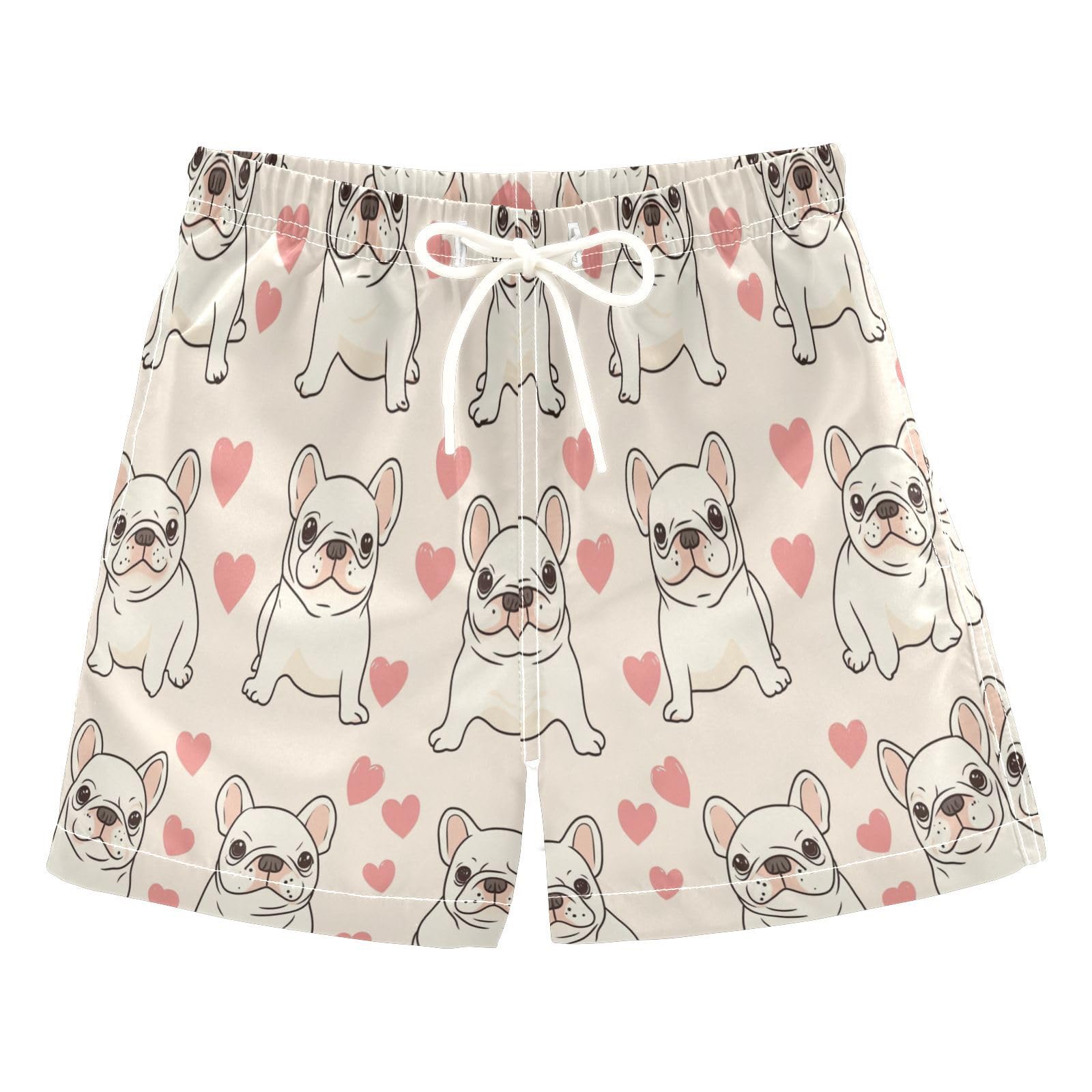 Jucciaco Boys Swim Trunk Bulldog Dog Cute Love Beach Board Shorts Teen Swimwear Multicolor