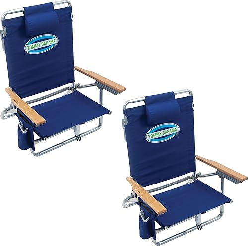 Miniatura 13 de Tommy Bahama - Silla de playa plegable con 5 posiciones, enfriador de mochila y portavasos, Silla portátil para bronceado, 2 paquetes, a rayas