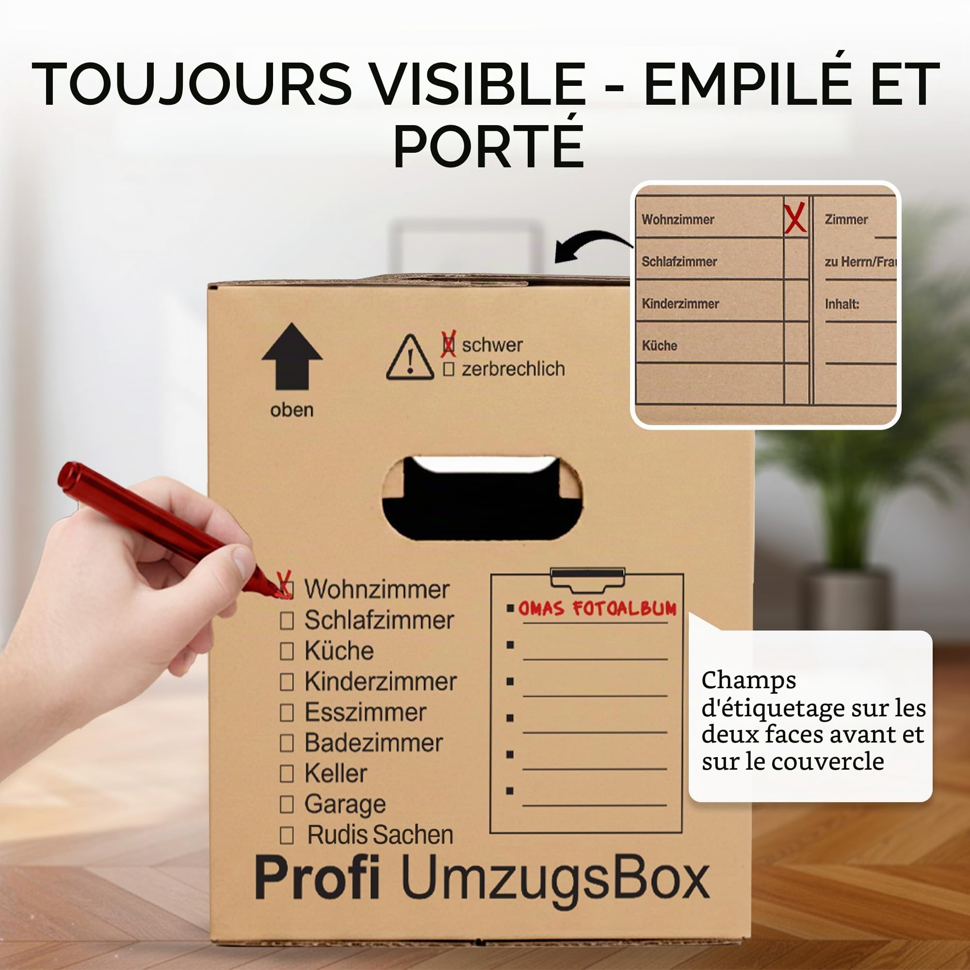 Cartons de déménagement 20 plis | Extra stable et empilable avec double arbre | Base papillon robuste | Capacité de charge élevée | Idéal pour chaque mouvement