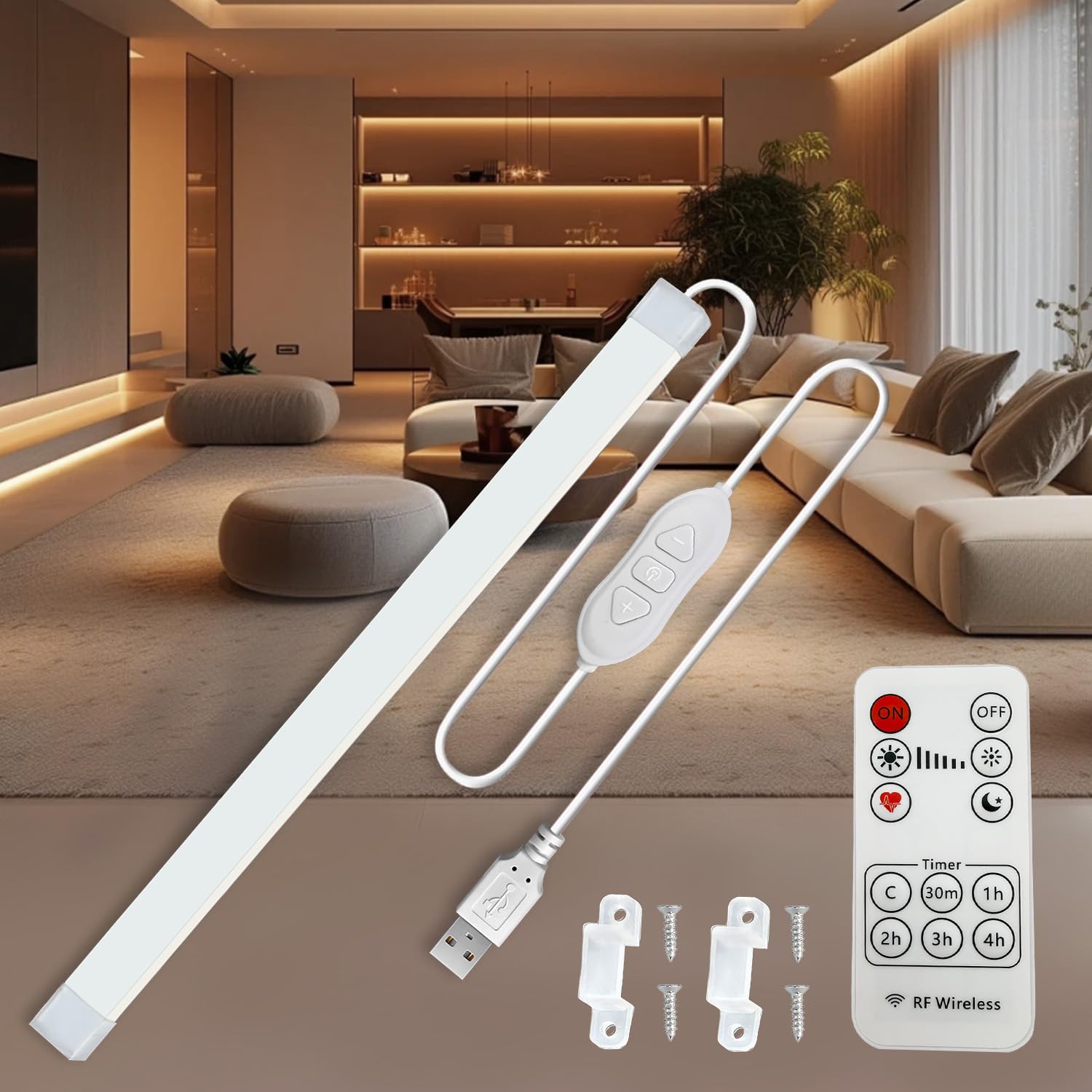 MDee COB LED Under Cabinet Strip Light with Remote, 3000K Warm White, 0.4M