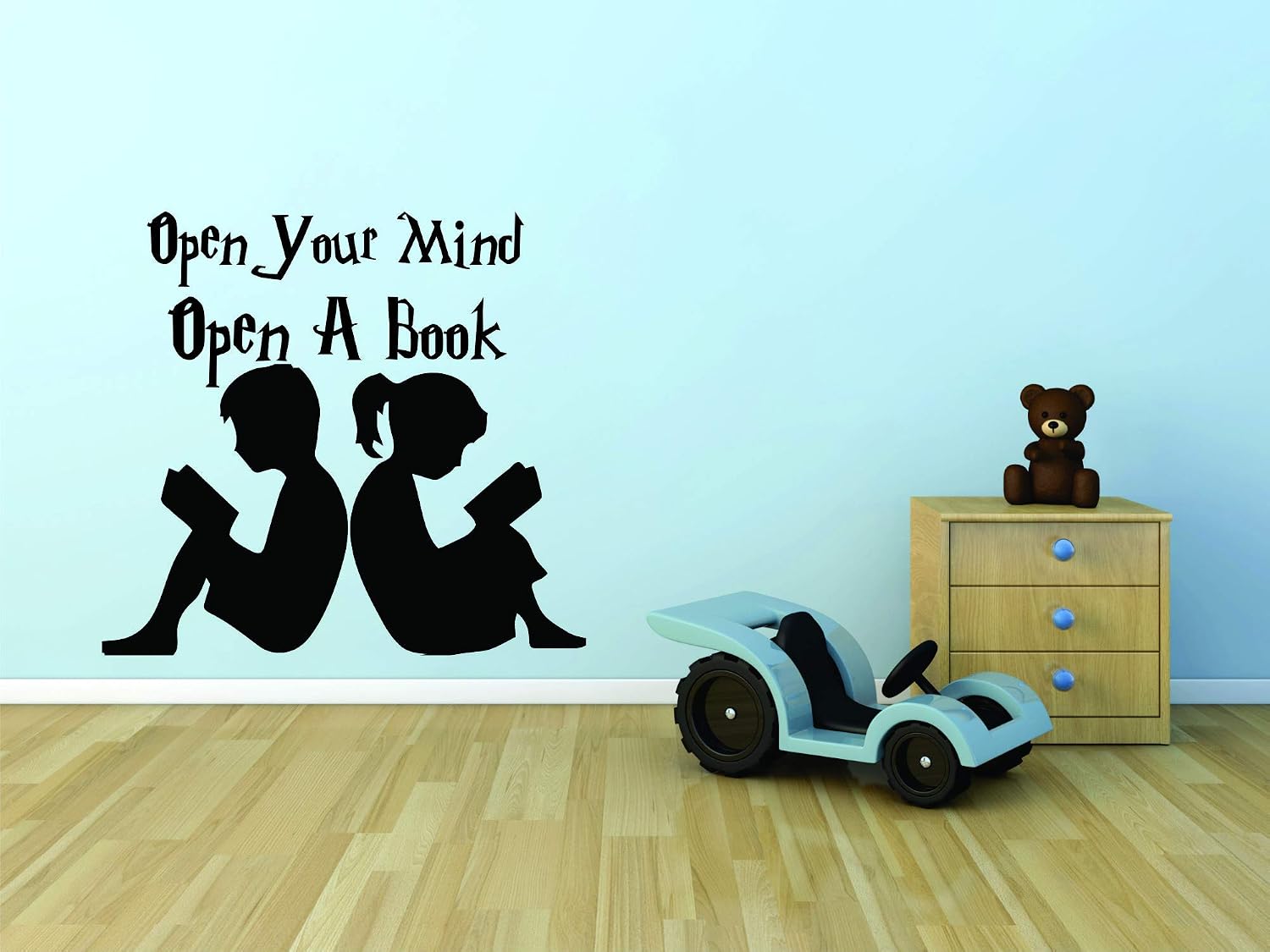 Open Your Mind Open A Book Reading Quotes Wall Sticker Vinyl Wall Decal for Girls Boys Baby Kid Bedroom Nursery Daycare Kindergarten Fun Home Decor Stickers Wall Art Vinyl Decoration Size (20x20 inch)
