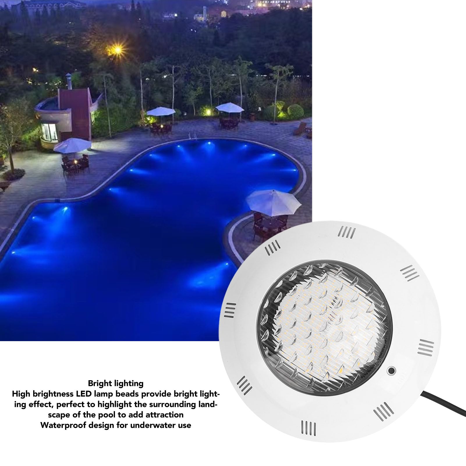 Fockety Tauchbare LED Leuchten, AC12V LED Poolleuchten mit Kabel, IP68 wasserdichte, an der Wand Montierte Unterwasserleuchten für Eingelassenen Pool, Teich, Aquarium, Bad, Party, Vase