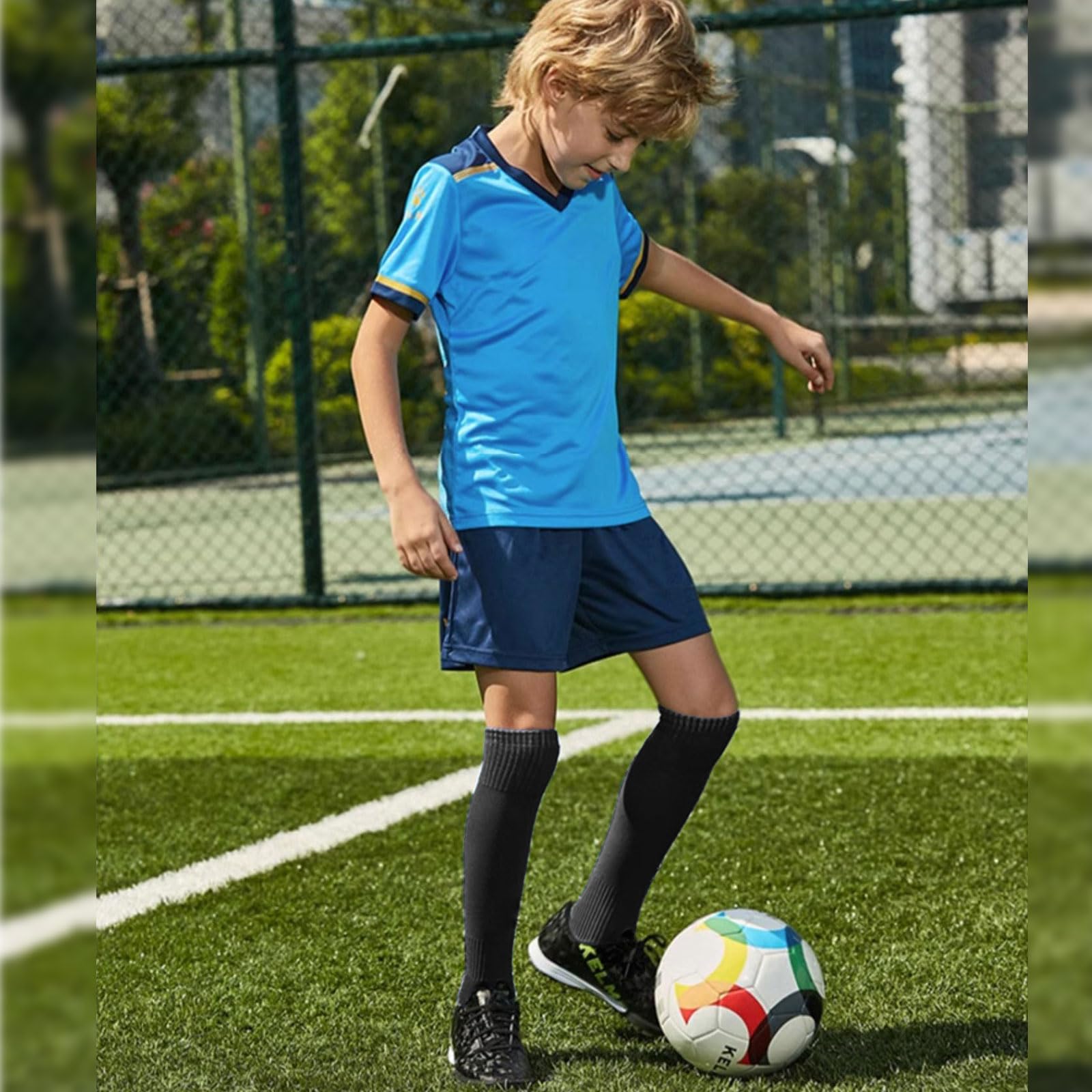EUPSIIU 2 Pares Medias de Fútbol Largos para Niños Calcetines Deportivos de Niños Largo Tubo de Calcetines, Calcetines de Fútbol, Baloncesto, Rugby, Correr, Niños Niñas 5-13 Años (Negro)