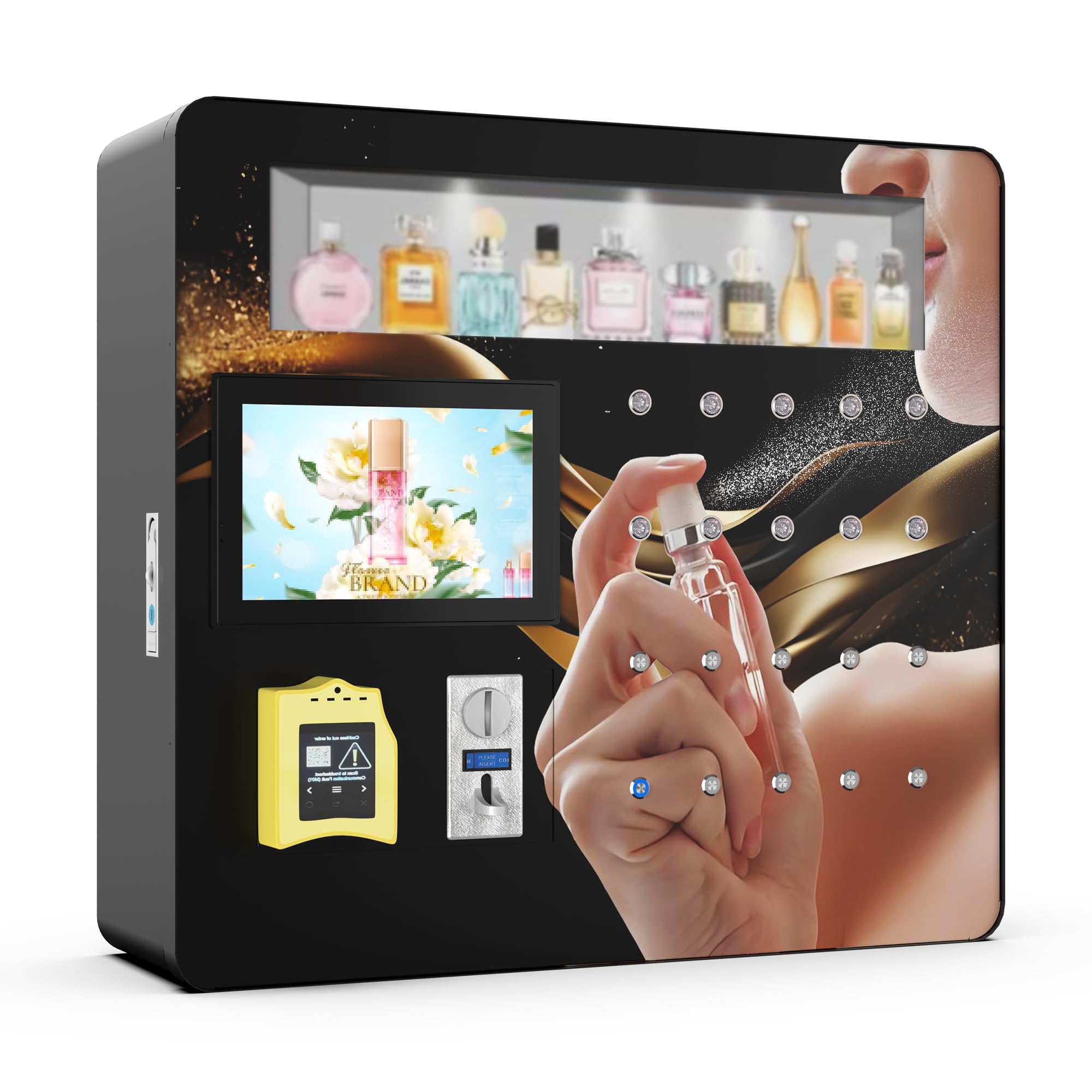Perfume Vending Machine Coin Operated &amp; Credit Card Payment, Touch Screen Fragrance Dispenser with Automatic Spray Nozzle &amp; Push Button - Commercial Scent Machine for Hotels,Malls (10×120ml Cap)