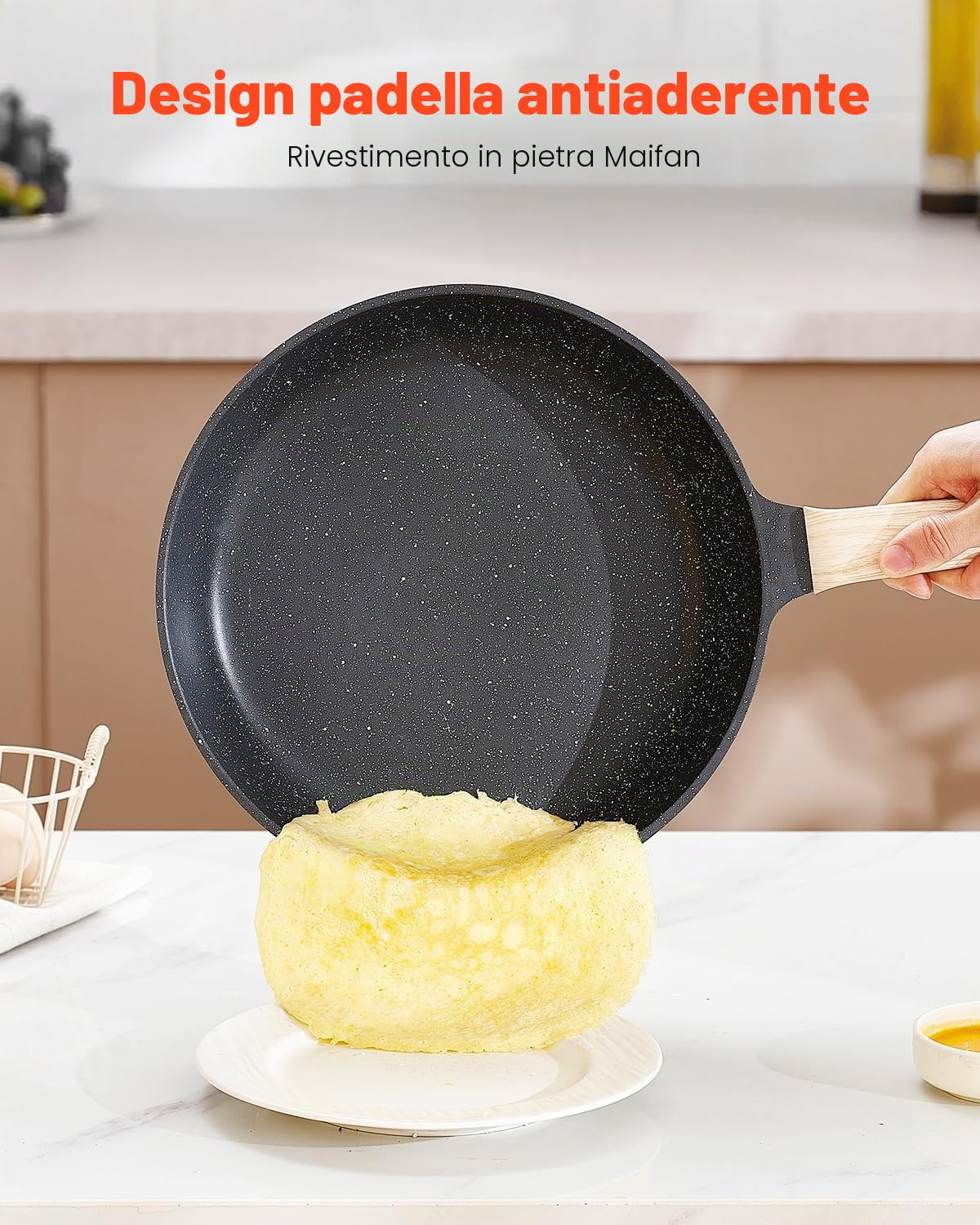 VEVOR Set di Pentole, Padelle Antiaderenti in Granito con Manico, Set di Pentole a Induzione da Cucina per Camper, con Frittura, Coperchi in Vetro Temperato, Nero 19 Pezzi