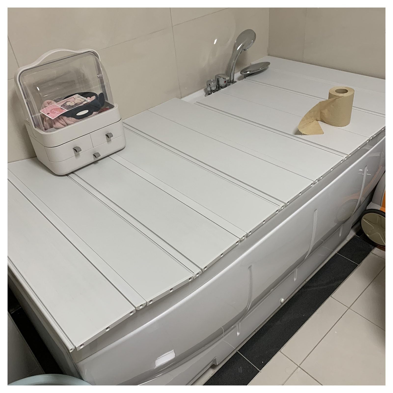 JKJZSALJ Bath Traybathtub Tray Folding Pvc Bathtub Tray Bath Lid Bathtub Cover, Water Proof Dust Board Shutter Bath Lid Bathtub Insulation Cover For Milk Baths,White-80x120x1.2cm