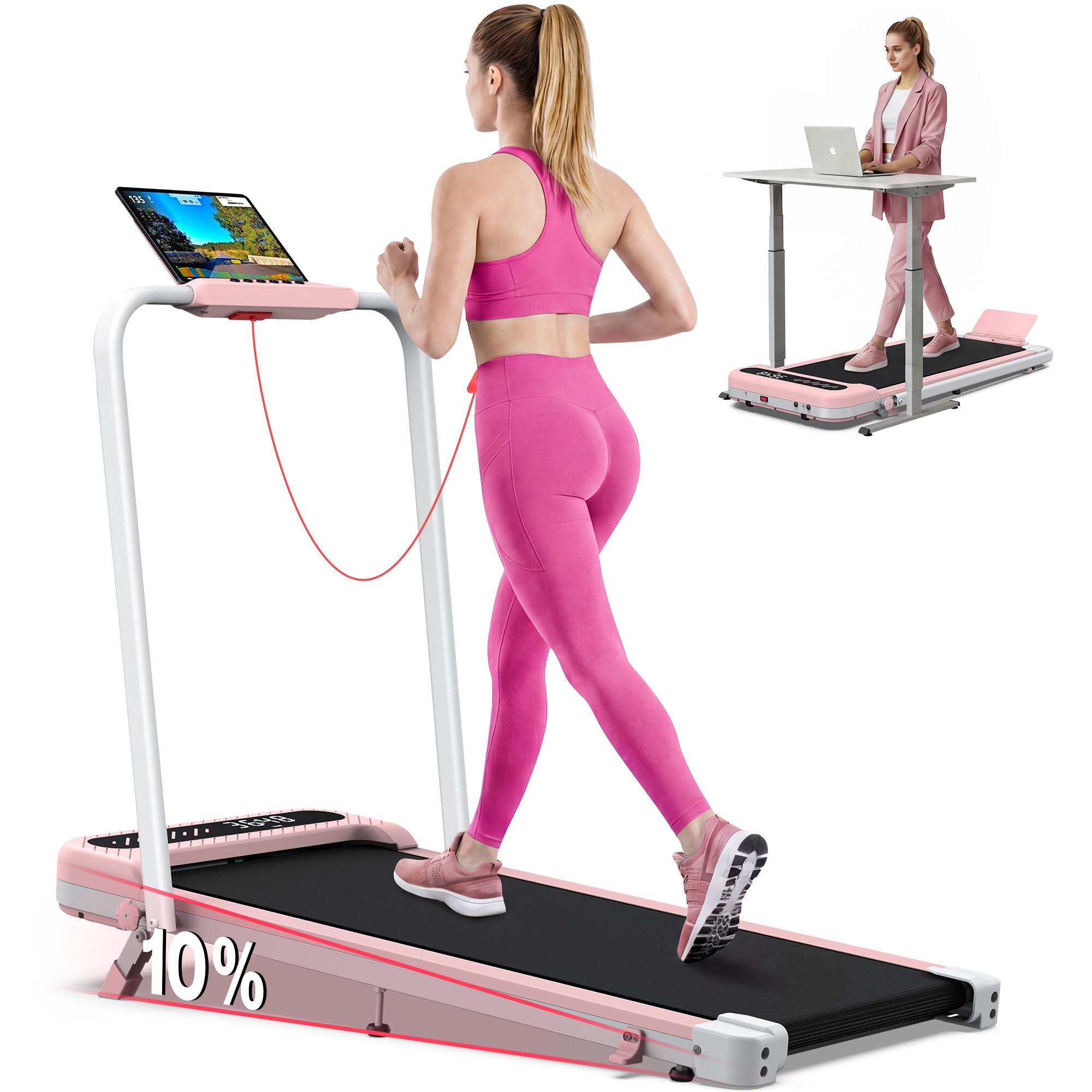 Cardirun Tapis de Course 6 en 1, Tapis de Marche Pliable Inclinable 10%