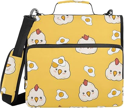 3 Ring Zipper Binder with Shoulder Strap Handle Chick Fried Egg Yellow Portfolio File Organizer Bag School Office 500 Sheets Capacity 1.5 inch Ring