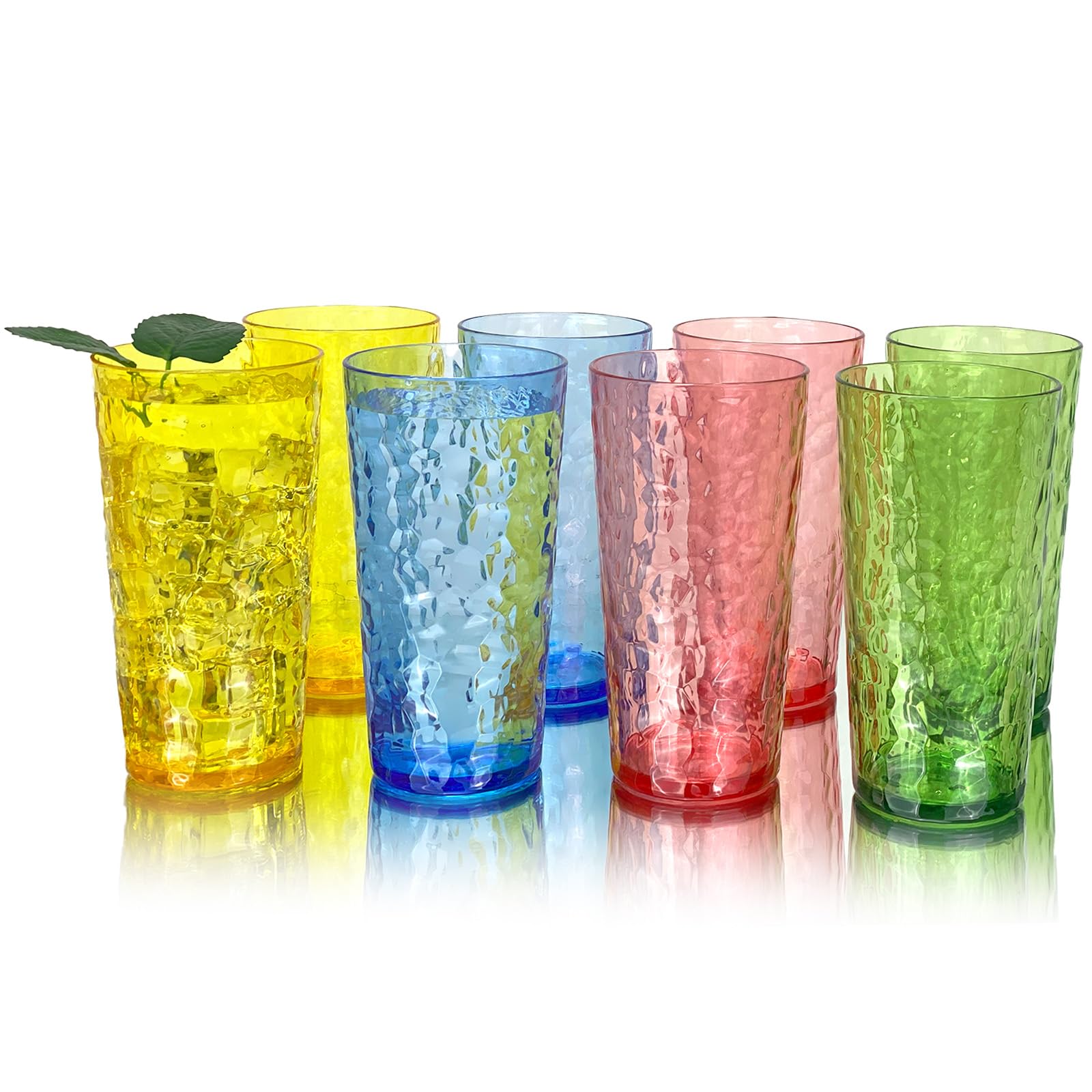 Yanglonghui 24-Ounce Plastic Tumblers (Set of 8), Reusable Plastic Mugs, BPA-Free Acrylic to Drink Mugs, Shatter Resistant, Textured Interior, Dishwasher Safe (Multi Color, 24 Ounce)
