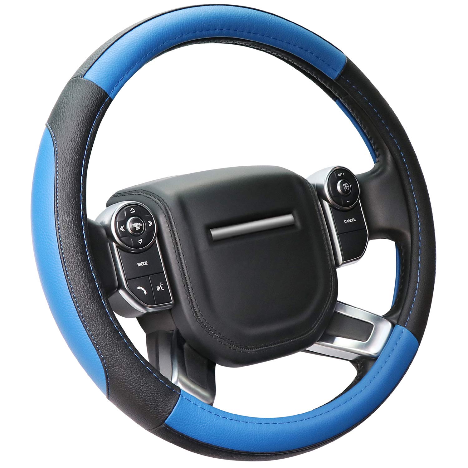 COFIT Microfiber Leather Steering Wheel Cover, Anti-slip Universal Protective Wrap, Car SUV Truck Interior Decor Accessories, Size M 37-38cm Grey and Black — view 10