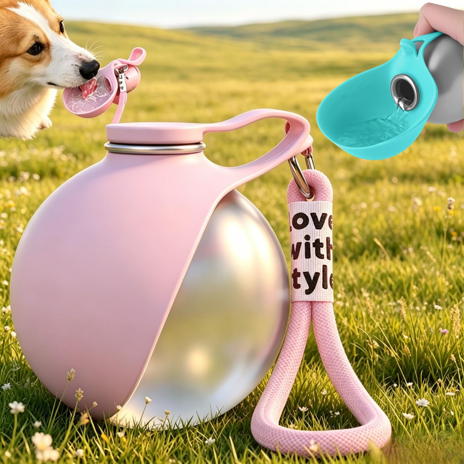 Borraccia Per Cani, Distributore D'Acqua Anti-Goccia Con Ciotola Pieghevole In Silicone, Bottiglia d'Acqua Portatile 2-In-1 Per Cani (1PC rosa)
