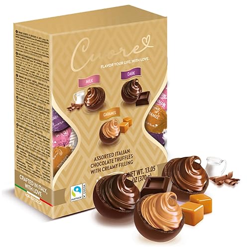 Witor's Chocolate Boxes, Cuore Chocolate Truffles with Creamy Filling, Italian Truffles, Made in Italy, Perfect for Gifting (13.05 Ounce, Assorted Truffles Box)