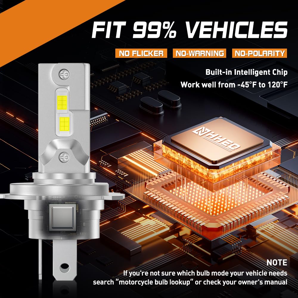Lampadina H4 LED Moto, HB2 9003 6500K Bianco Luminosità 300% Moto Hi/Lo Beam 24SMD 3570 Chip Plug and Play(1Pcs)