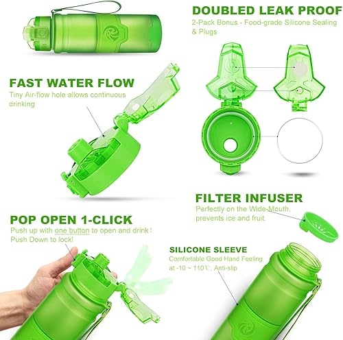 Miniatura 4 de Botella de agua deportiva Zorri, 400500700ml1L, sin BPA, a prueba de fugas, ligera, botellas Tritan para exteriores, camping, ciclismo, fitness,