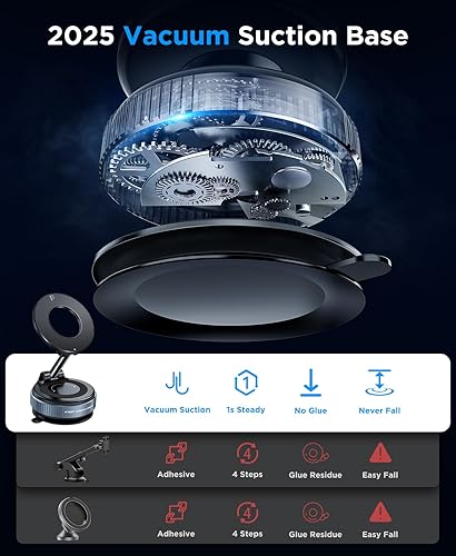 Miniatura 8 de Beeasy Soporte para teléfono MagSafe con succión al vacío, soporte de teléfono plegable ajustable de 360 para iPhone 16e 16 15 14 13 12 Pro Max,