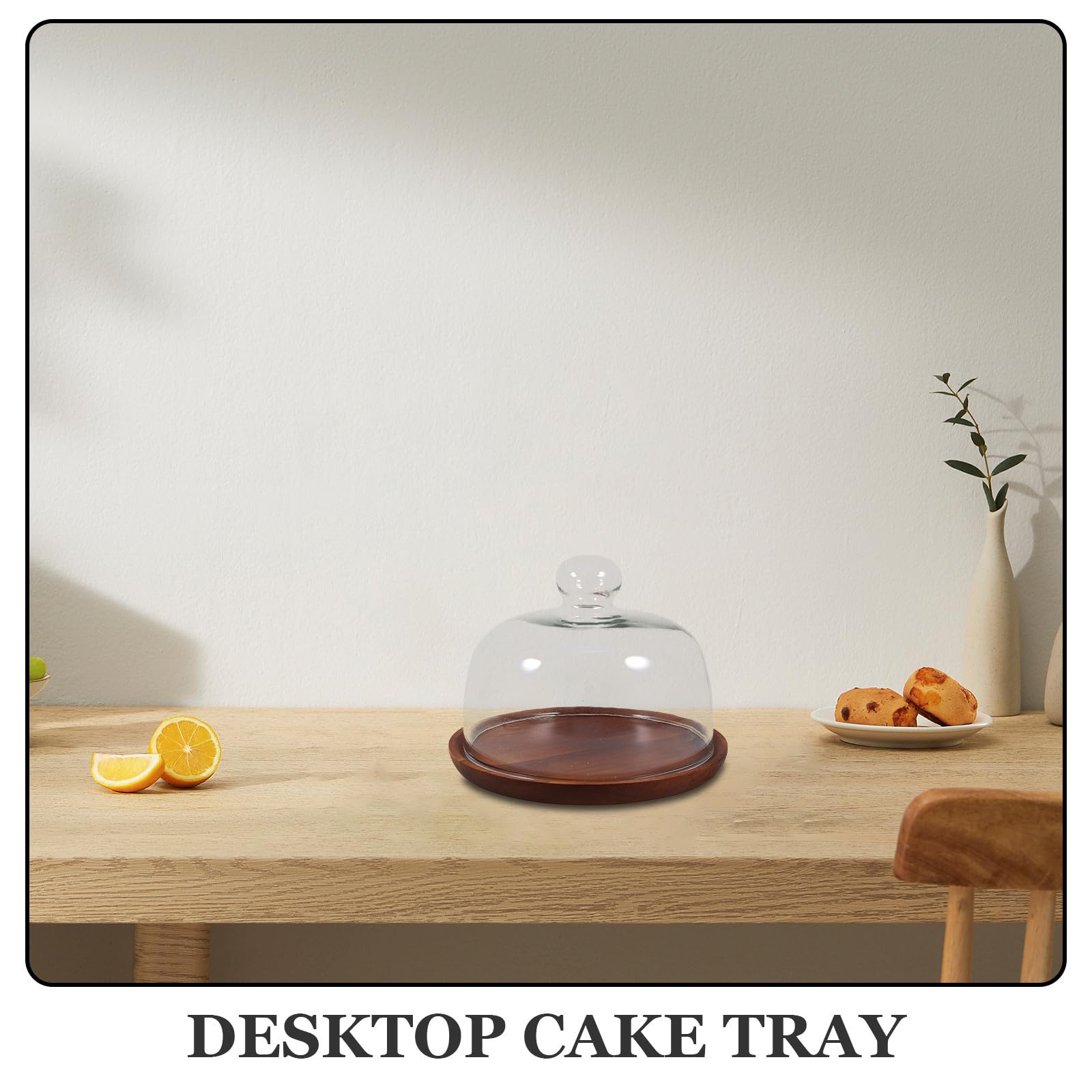 Zerodeko Bandeja de Madera para Tartas Cúpula Transparente, Plato para Servir Postres y Cupcakes, Diseño Elegante para Bodas y Cumpleaños