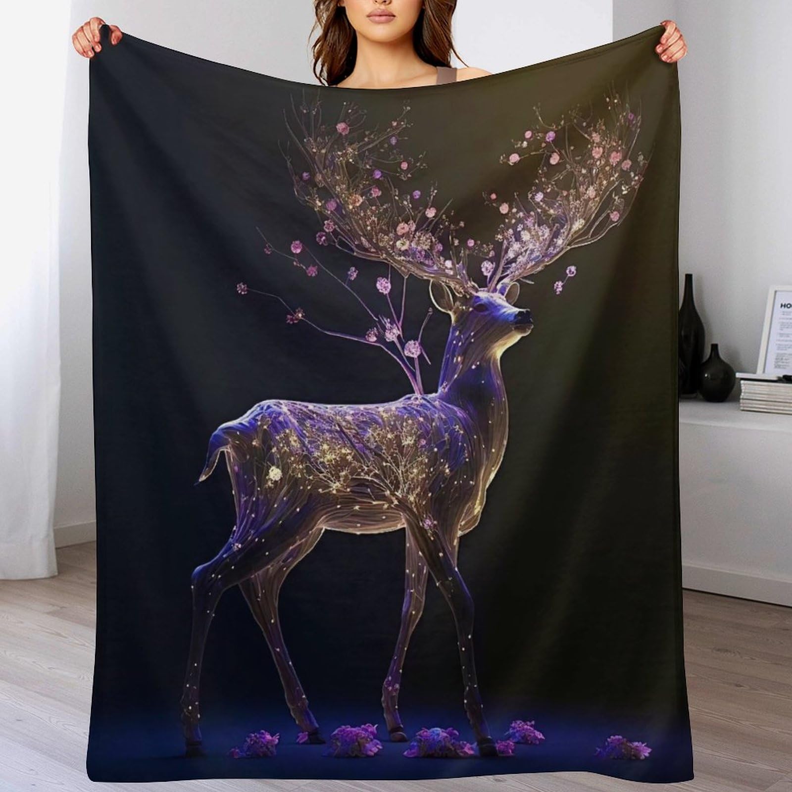 Plaid cerf en flanelle douce 140x180 cm pour toutes saisons