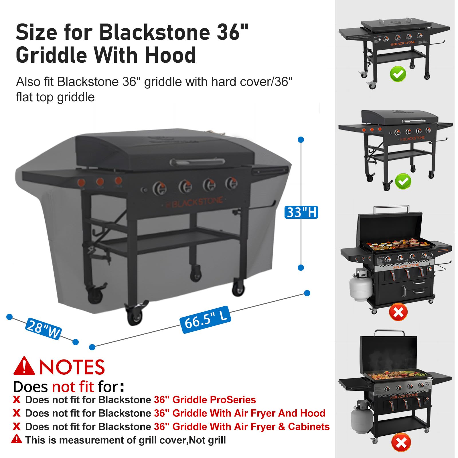 KINGLY Pokrowiec na grill płytowy Blackstone 36" z pokrywą, tkanina Oxford 1000D, wodoodporny, odporny na rozdarcia, promieniowanie UV i blaknięcie, z regulowanymi paskami i otworami wentylacyjnymi