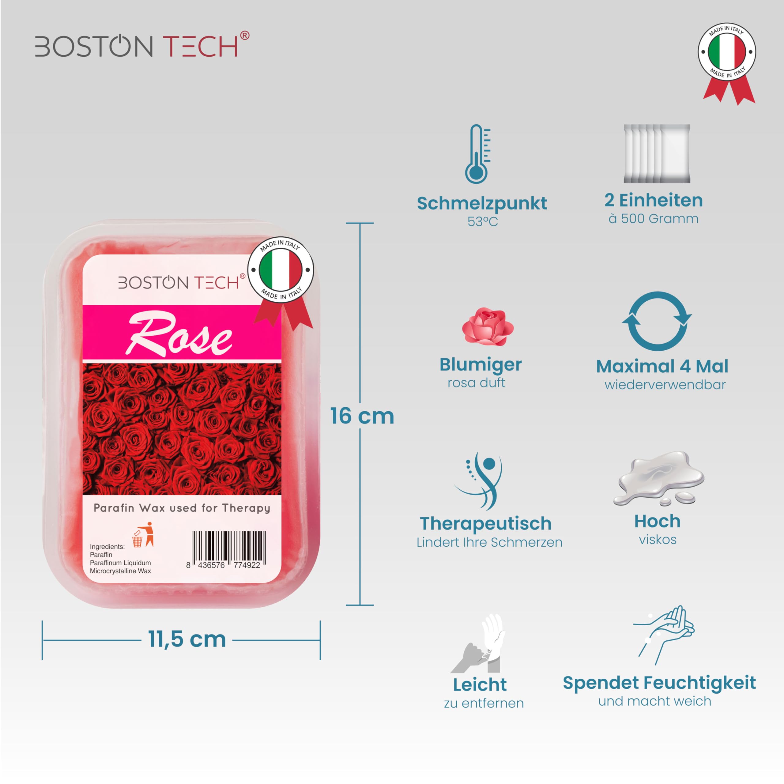 Paraffinwachs für Hände Füße Boston Tech® Antioxidative + Hydratisiert+ Nährt+ Ästhetisch | Ideal für jedes Paraffinbad | 2 Blöckex 450g Rosa