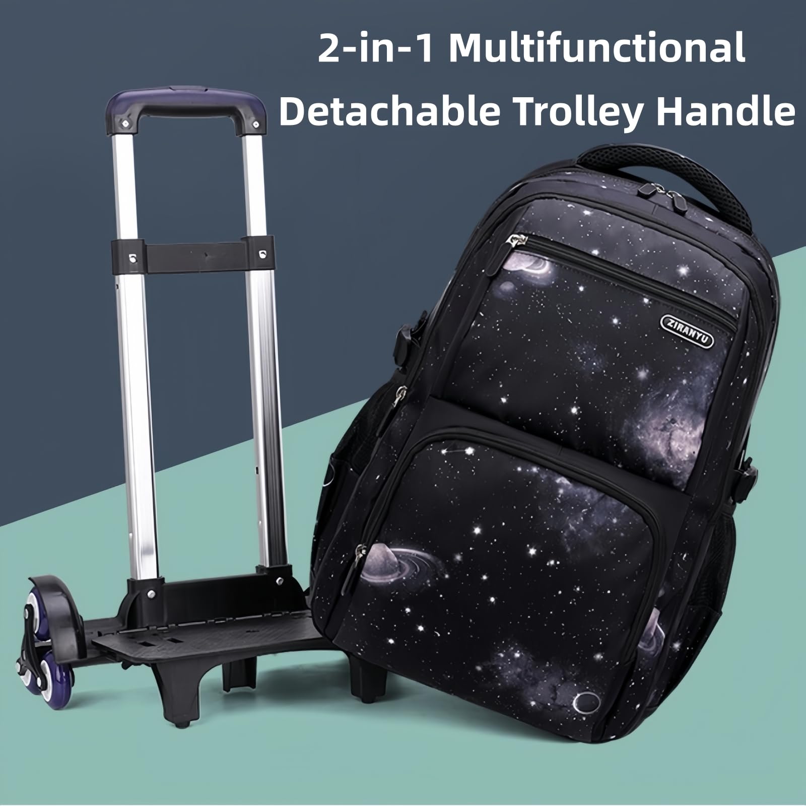 Jungen Schultaschen mit Rollen, Grundschule Trolley Rucksäcke mit Lunch Tasche Federmäppchen 3-Teiliges Schultaschen-Sets für Kinder