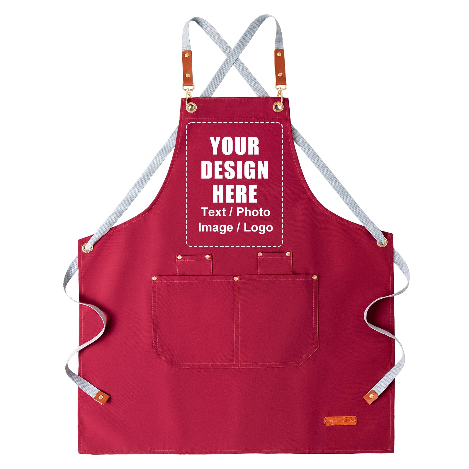 Personalised Apron for Women Men with Picture Text, Kitchen Cooking Baking Chef Waitress Apron (Red)