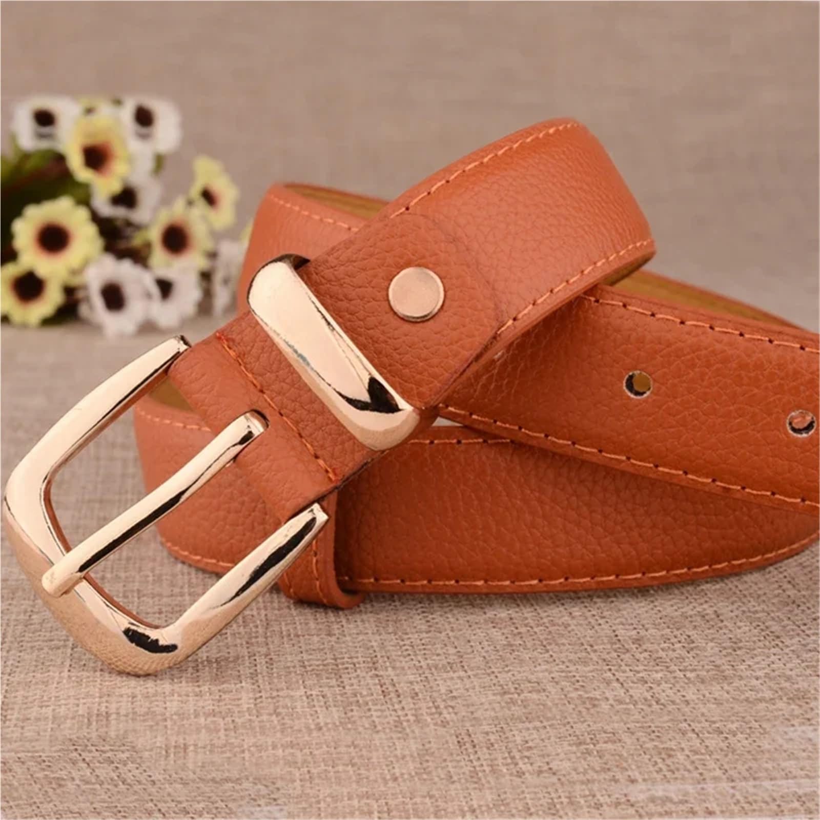 Ceintures en cuir véritable for femmes, 2 pièces, boucle dorée, ceintures assorties for robe et jean Pour Femme
