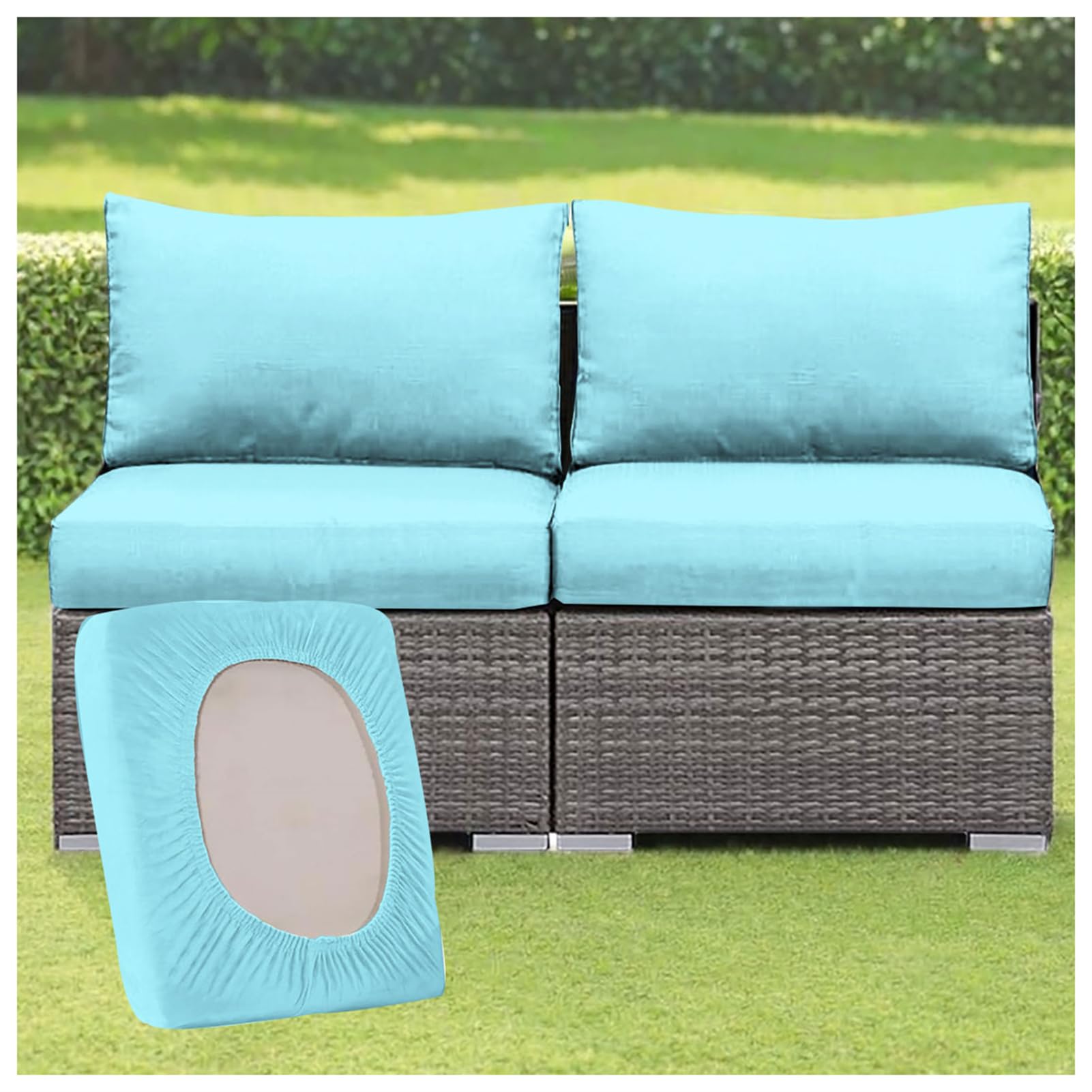 ZGDDPZA 1/2/3 PCS Rattan Cushion Covers, Stretch Fit Garden Furniture Seat Covers, Polyester Replacement for Patio, Balcony & Indoor Chairs (Blue,2PCs Length 50-65cm)