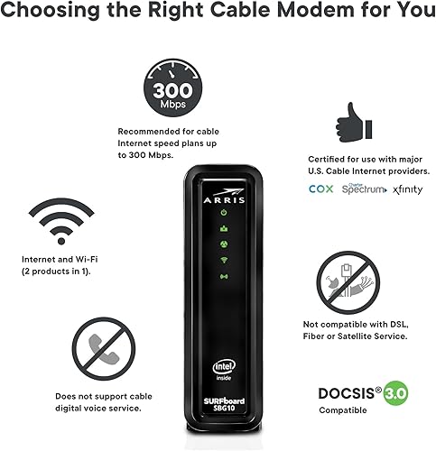 Miniatura 5 de ARRIS Surfboard SBG10-RB DOCSIS 3.0 Cable módem y router Wi-Fi de doble banda AC1600, aprobado para Cox, Spectrum, Xfinity y otros (RENOVADO)