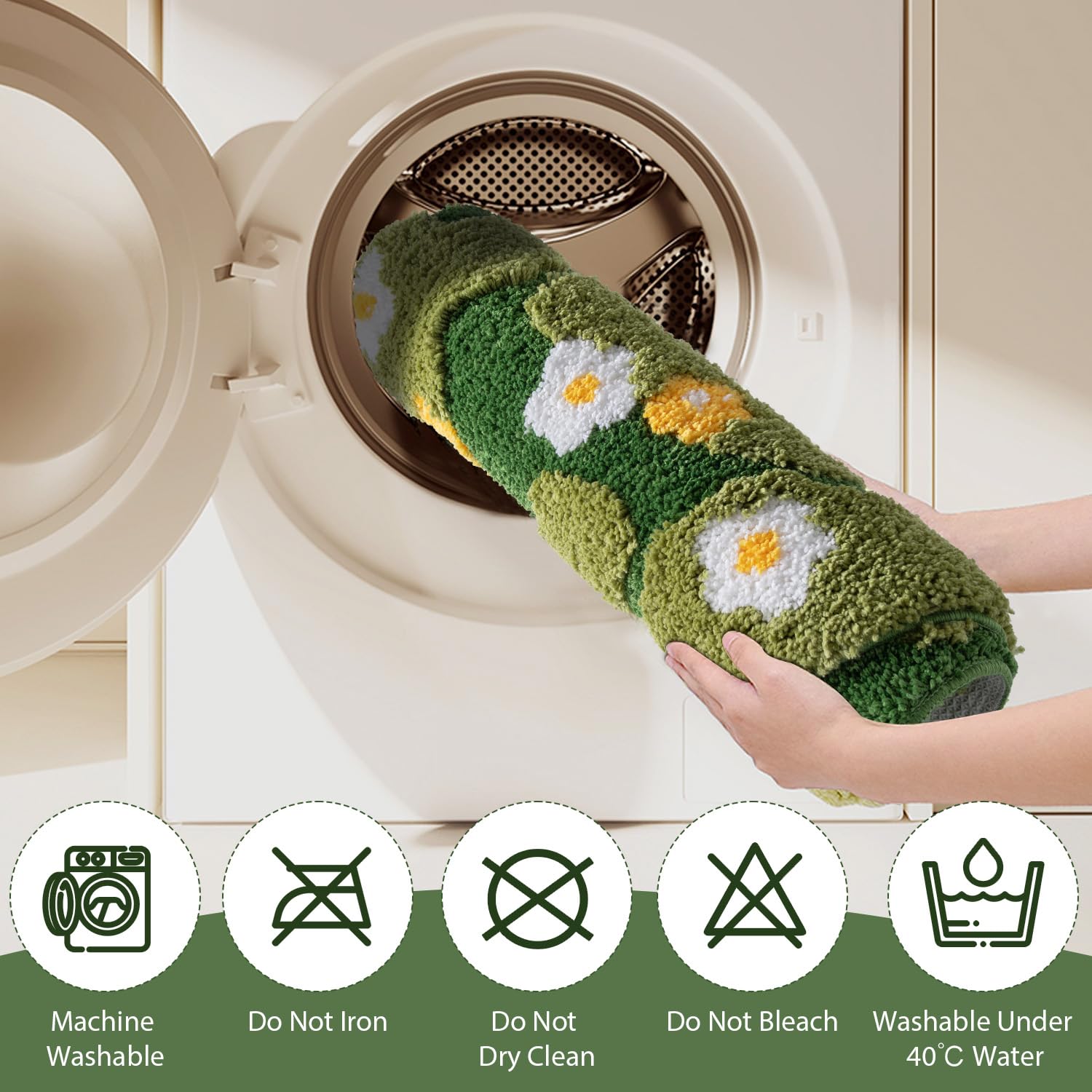 COMBLUE Green Moss - Alfombra de baño antideslizante, ultrasuave, absorbente, decoración estética, peluda, extra larga, para suelo de baño, ducha, dormitorio, lavable a máquina, 28 x 63 pulgadas