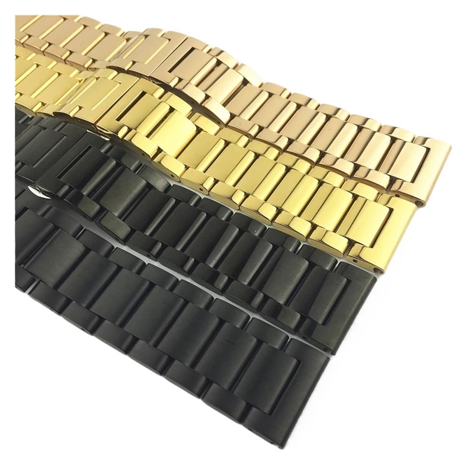 HuanJ Bracelet De Montre De Rechange En Acier Inoxydable Brillant Mat Bicolore Avec Boucle Papillon 16 18 20 21 22 23 24 26 Mm