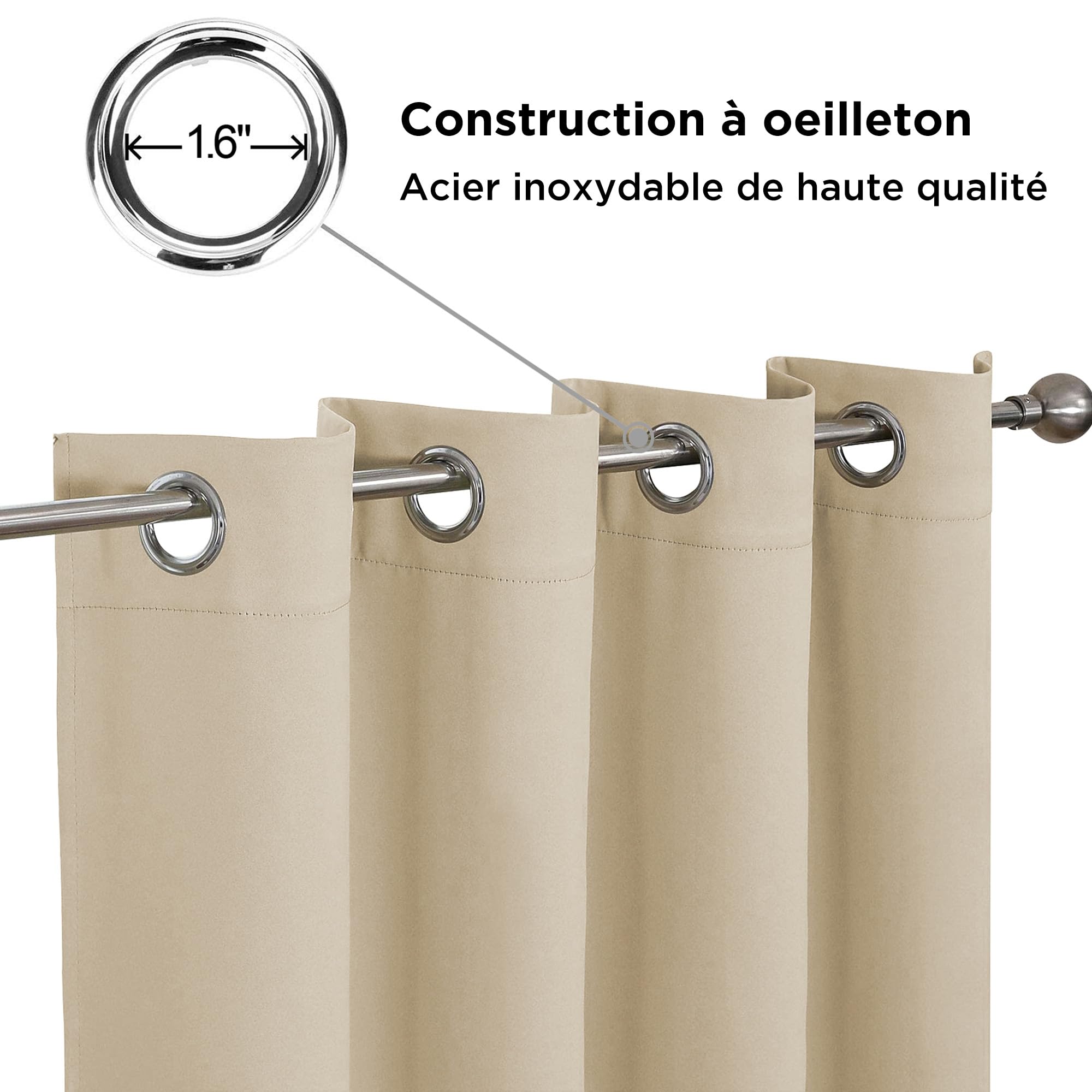 CUCRAF Rideau Occultant 2 Pièces 132L X 137H cm, Rideau Thermique Isolant Anti Froid & Chaleur, Tenture Opaque à Oeillets Isolation, Idéal pour Chambre Salon Maison Intérieur, Beige Clair