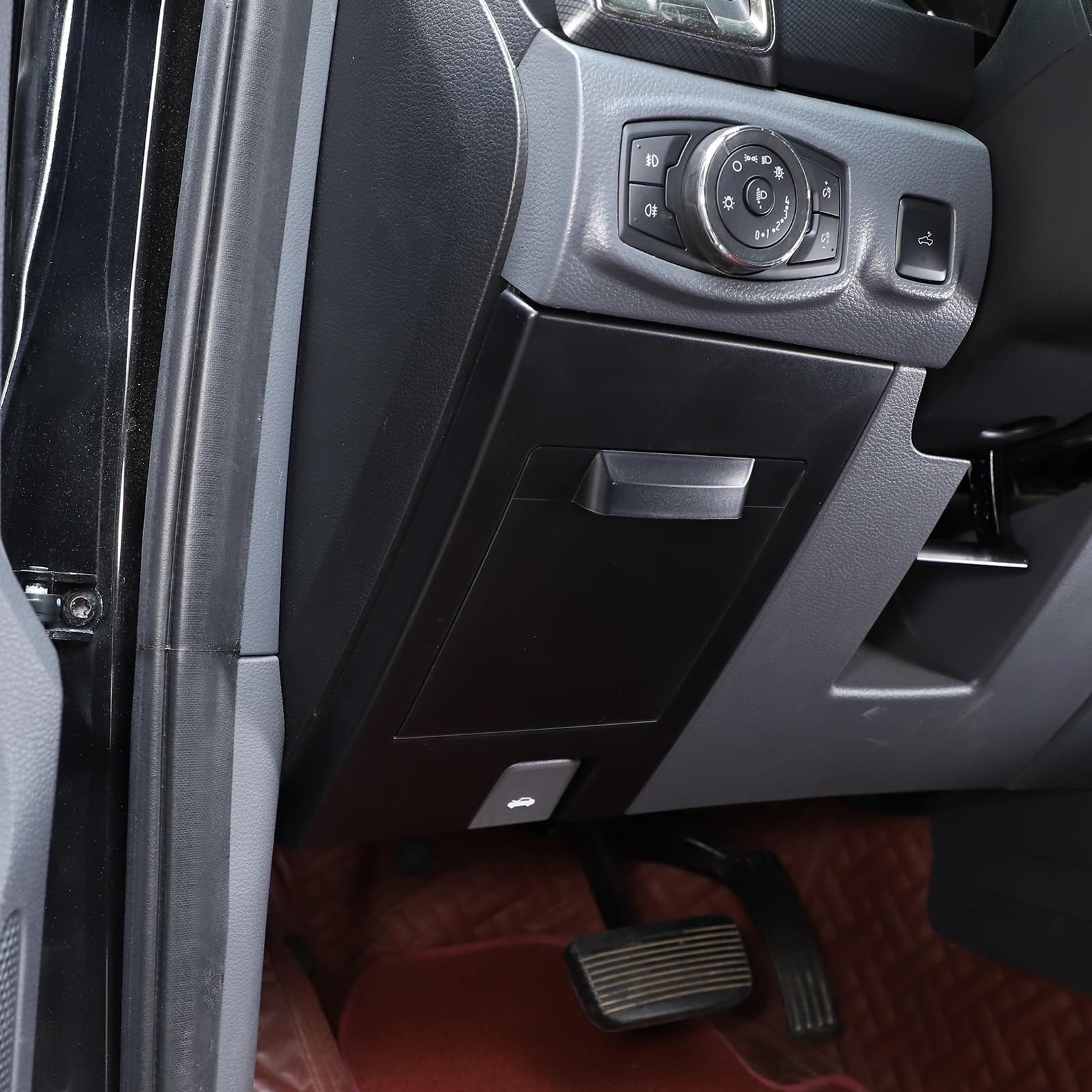 Auto Seitliche Aufbewahrungsbox Sicherungskasten kompatibel mit Ford Ranger 2015–2021, Sicherungskasten am Fahrersitz für Ford Ranger Innenraum Zubehör (Schwarz)