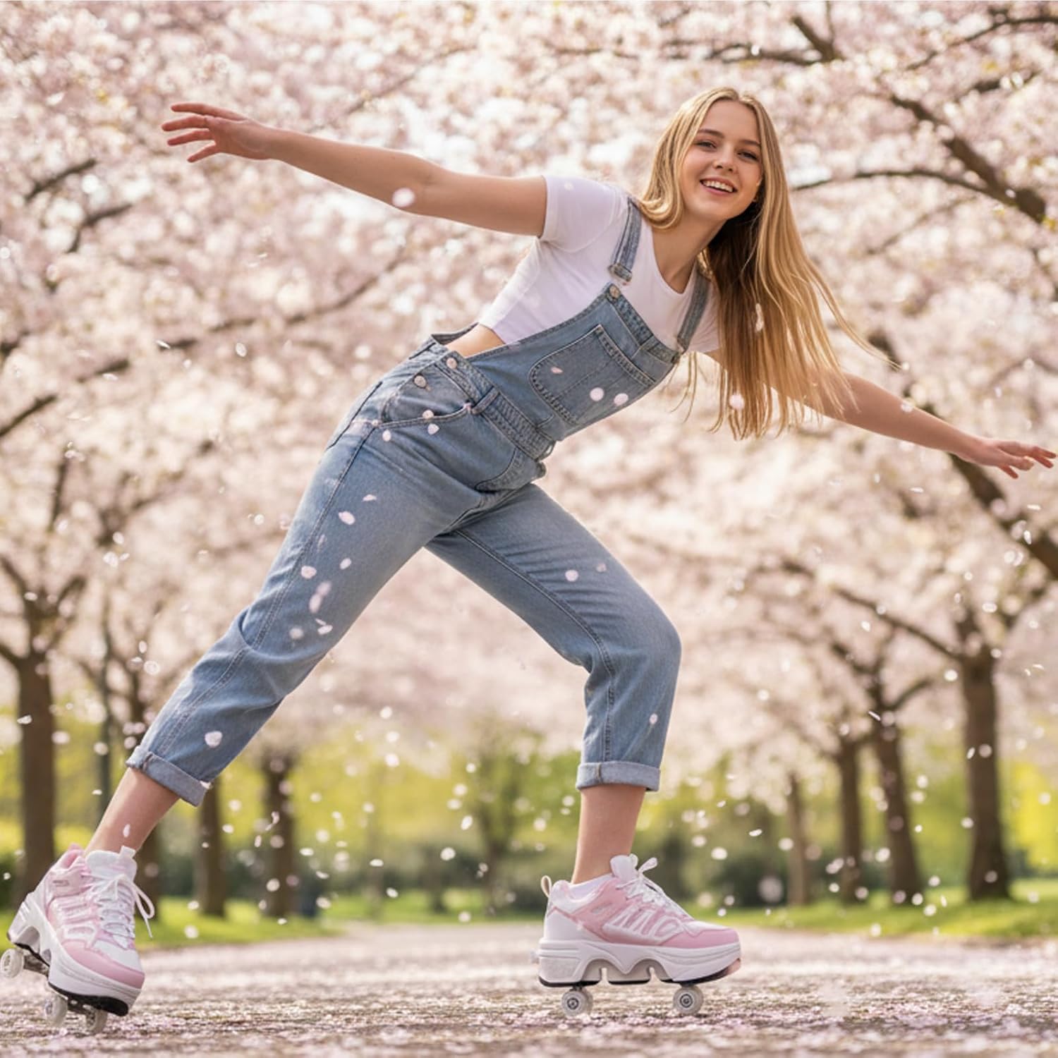 Roller Skate Shoes for Girls, Kids, Women, Men,Double-Row Skating Shoes,Retractable Wheels Sneakers,Adjustable Parkour Roller Skates,Deformation Sneakers Outdoor