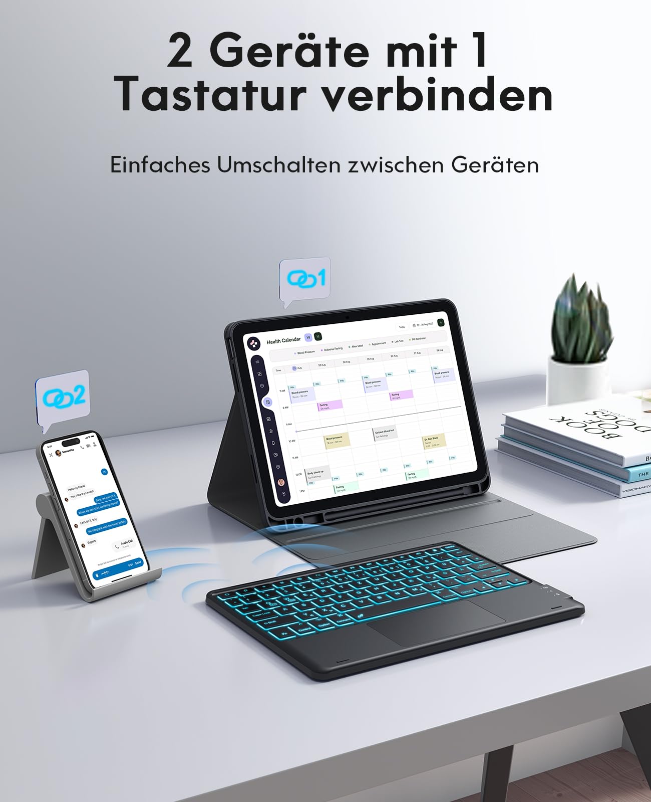 CHESONA Hülle mit Tastatur für iPad 10 Generation/11 Generation A16 2025, 7 Farben Beleuchtung, Multi Touch Trackpad, 2 Bluetooth Kanäle für Neu iPad 10. Gen 2022/2025 11", Schwarz