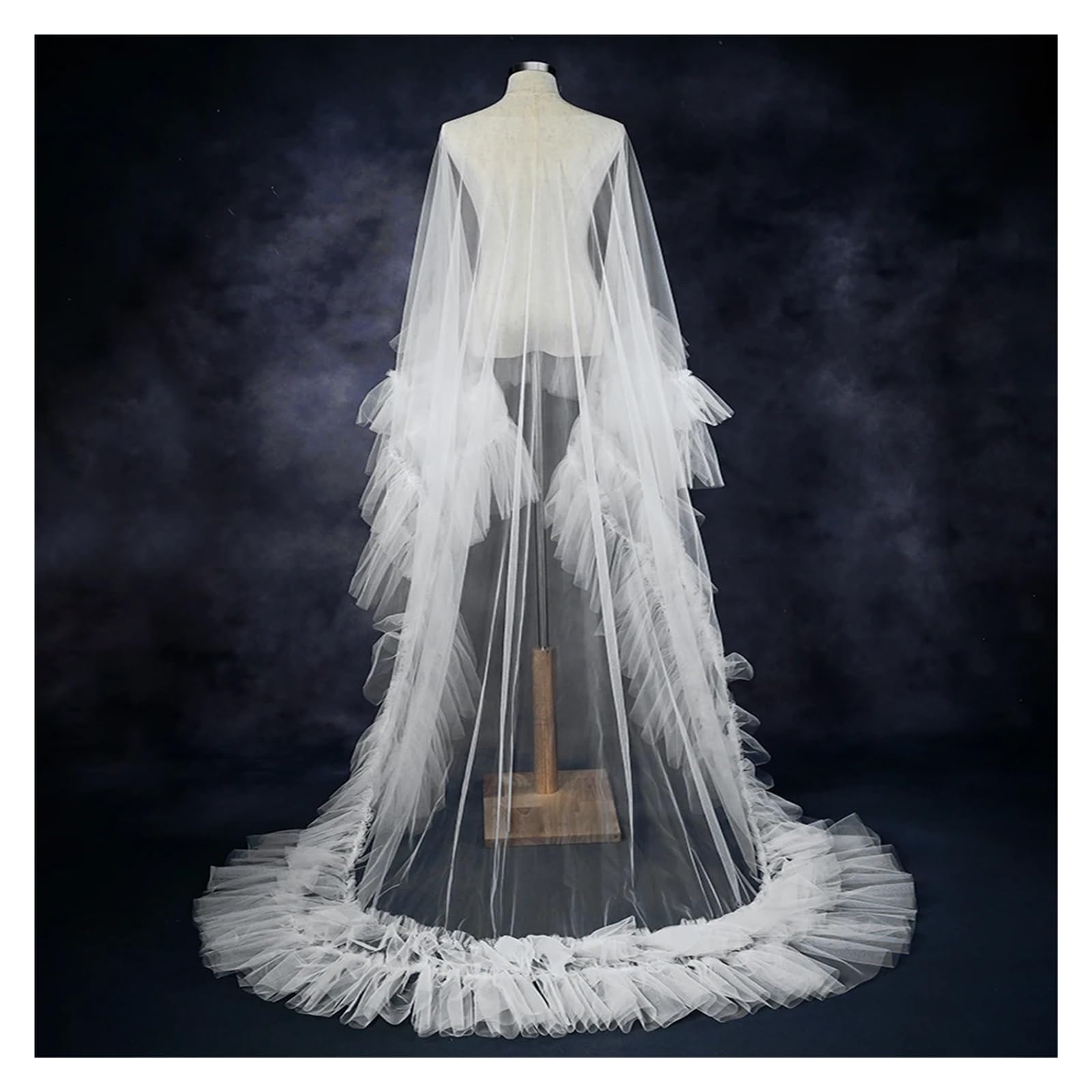 Boda Estola Chaqueta de novia for boda con volantes, capa, velo, larga transparente cola para novia, cosplay, reunión, cita