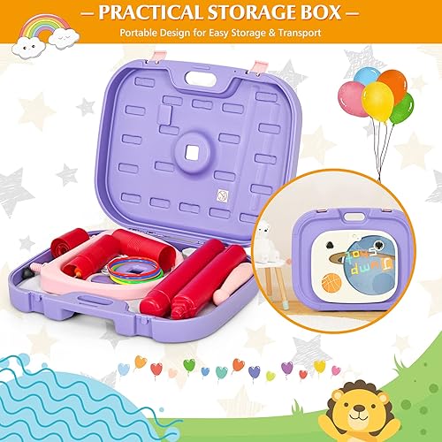 Miniatura 6 de Costzon Aro de baloncesto para niños, juego de aro de baloncesto 2 en 1 con lanzamiento de anillo y caja de almacenamiento para niños y niñas,