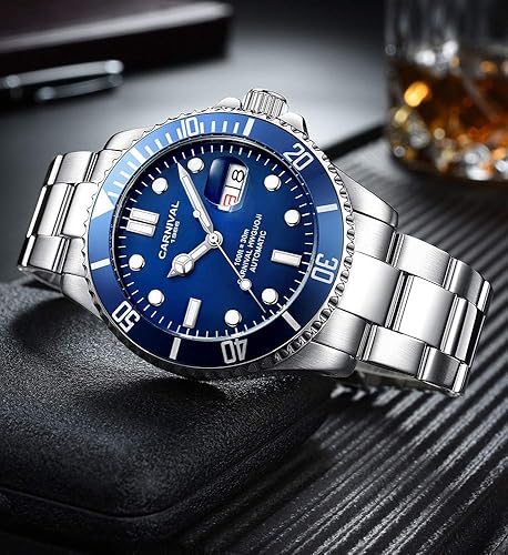 Miniatura 6 de PASOY Reloj automático para hombre, luminoso, Tourbillon, mecánico, con bisel giratorio, cristal de zafiro, impermeable, acero inoxidable, relojes