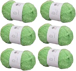 6 novelos de fio brilhante para panos de prato 100% poliéster, vidro, seda, pastel, para crochê, tecelagem, artesanato feito à mão, total de 300 g (verde grama)