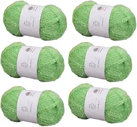 6 novelos de fio brilhante para panos de prato 100% poliéster, vidro, seda, pastel, para crochê, tecelagem, artesanato feito à mão, total de 300 g (verde grama)