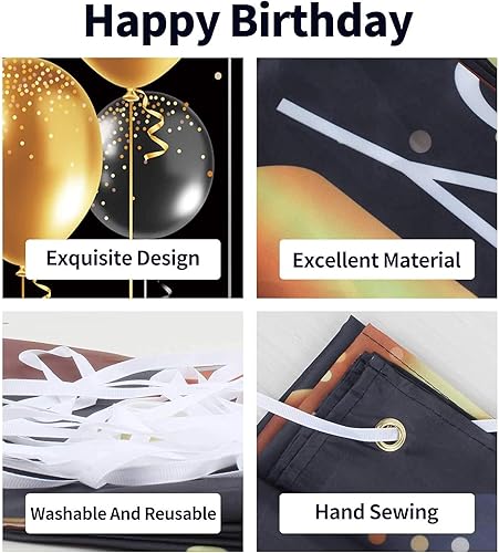 Miniatura 3 de Cartel de fondo de feliz cumpleaños 18  Suministros de decoración de fiesta de cumpleaños 18 para hombres  Negro dorado 3.9 x 5.9 pies