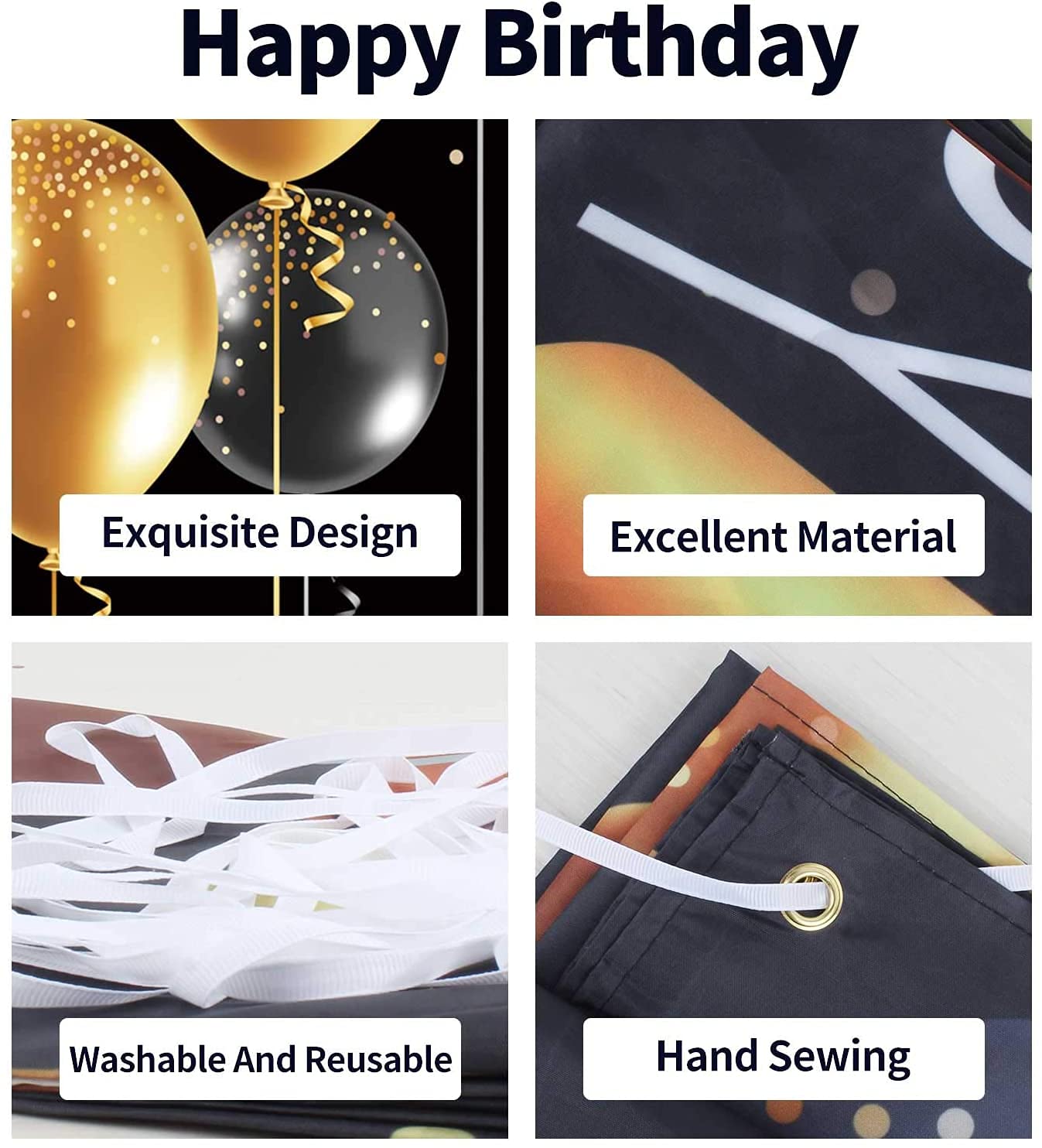 Happy 68th Birthday Banner - 4x6ft Pink Purple Gold Backdrop For Women's Party