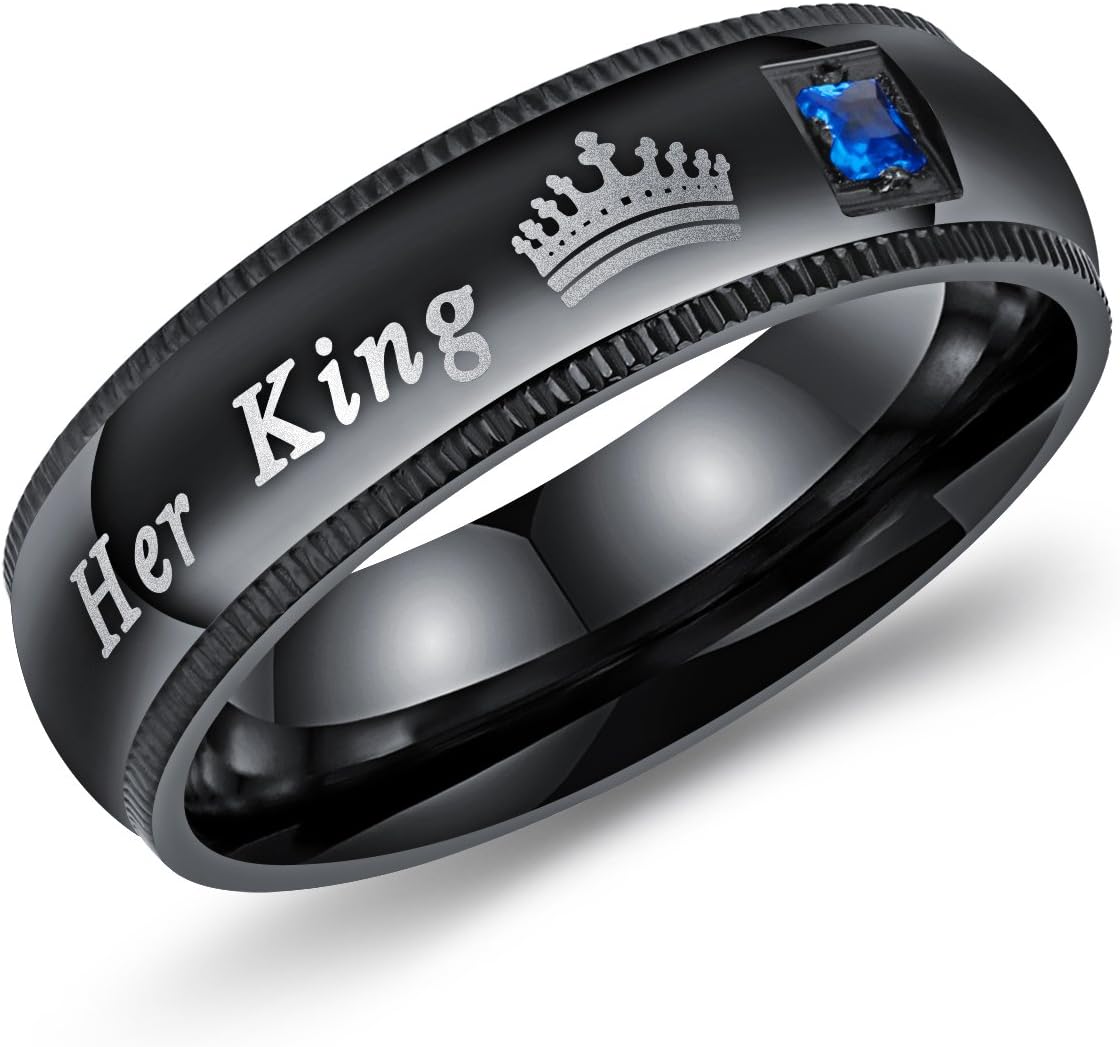 MintikHer King His Queen Wedding Bands Men's Women Stainless Steel Bridal Ring Set Couples Anniversary Engagement Promise Rings