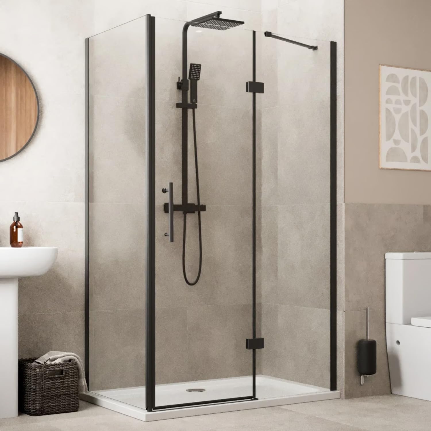 Baystone Black Baystone® 1200 X 800Mm Frameless Hinged Shower Door Enclosure 8Mm Toughened Safefty Glass Reversible Cubicle Doors For Showers & Side Panel,