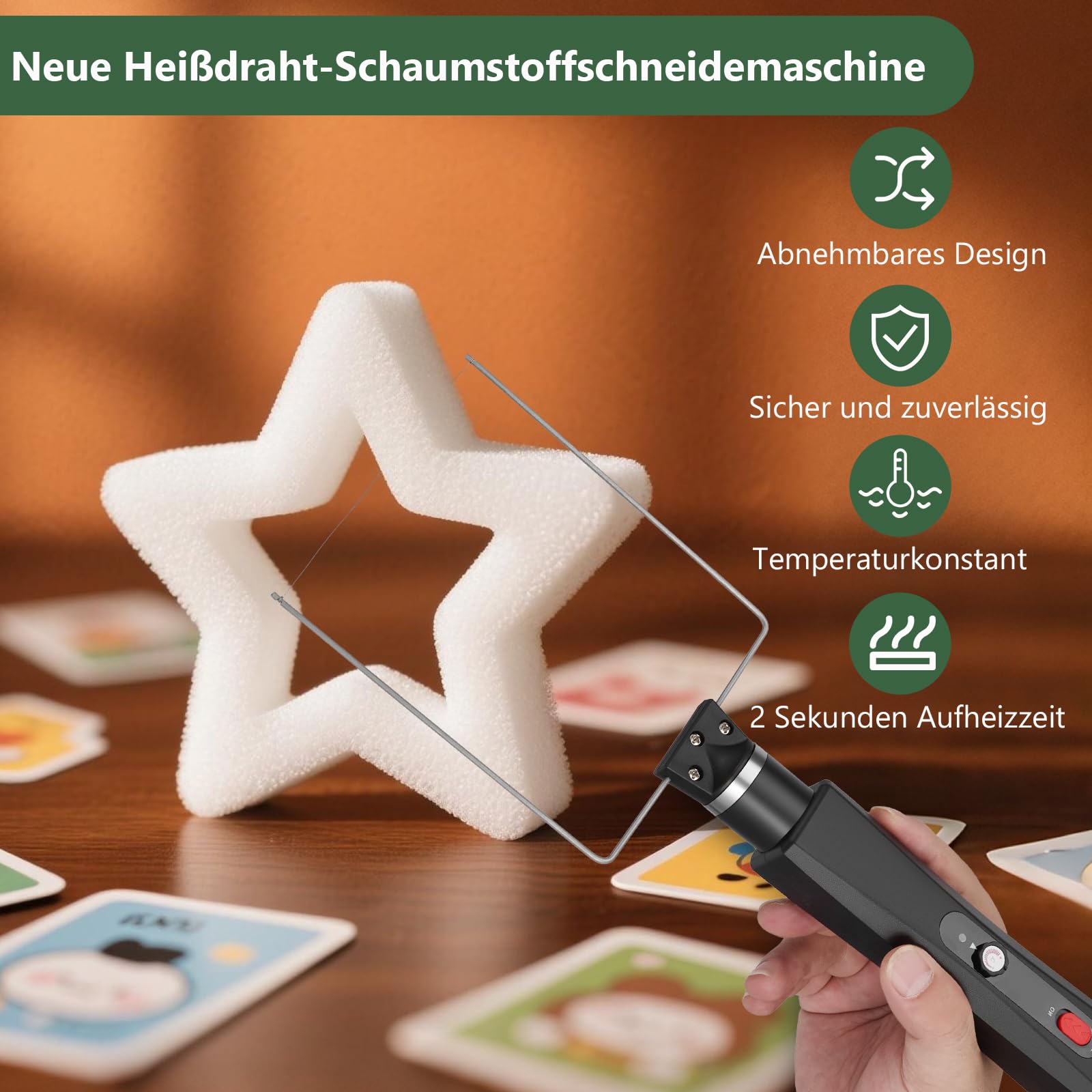 Styroporschneider Heißdrahtschneider Akku mit Thermostat,Elektrischer Styropor Schneider mit LED-Vorleuchte, Heiß-Styroporschneider für Schnittkanten Kunststoffe & styropor (Schwarz)