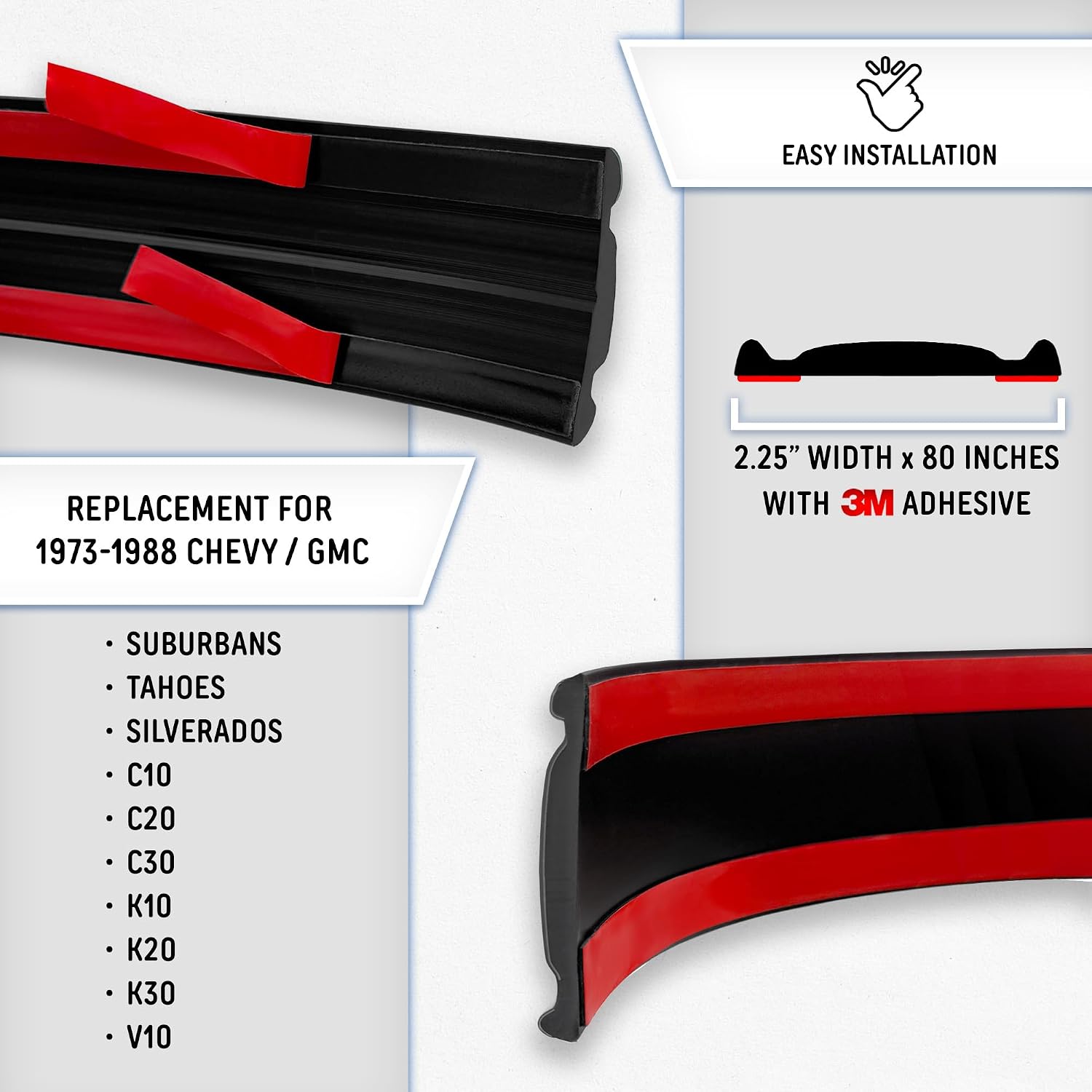 Chrome Side Body Trim Molding Compatible with 1973-1988 Chevy GMC C10, C20, C30, K10, K20, K30, V10, Suburban, Custom Deluxe, Silverado, Pickup Trucks - 2.25" (Quarter Roll - 80")