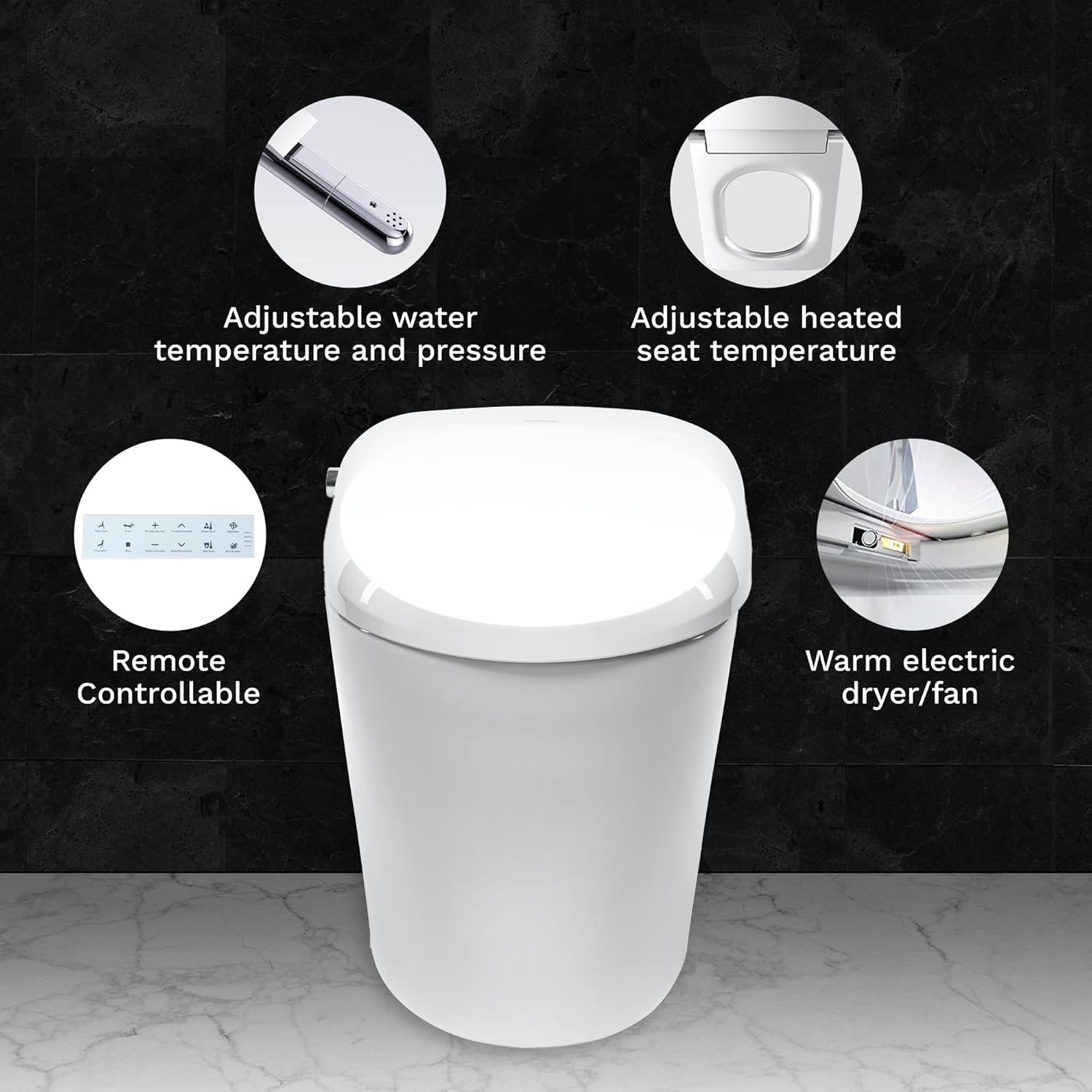 Suреr Sаlе 🛒 Trone Neodoro NETBCERN12.WH Electronic Bidet Toilet FloorMounted Toilet Bowl with BuiltIn Bidet Advanced Smart Toilet with Heated Toilet Seat and OnDemand Warm Water White